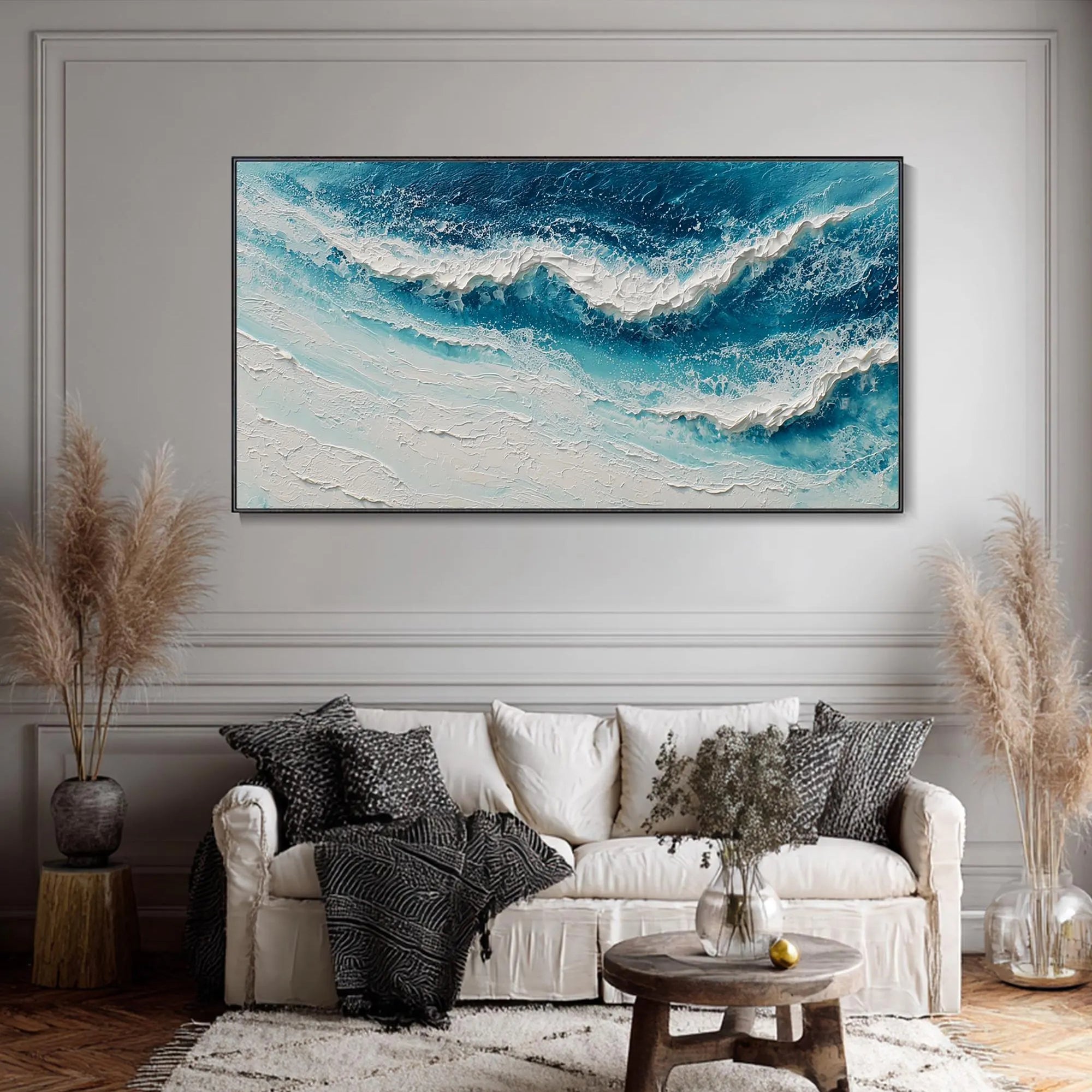 Glacial Surge – Hand-Painted Glacial Blue and White 3D Impasto Palette Knife Texture Painting | Modern Abstract Living Room & Office Art