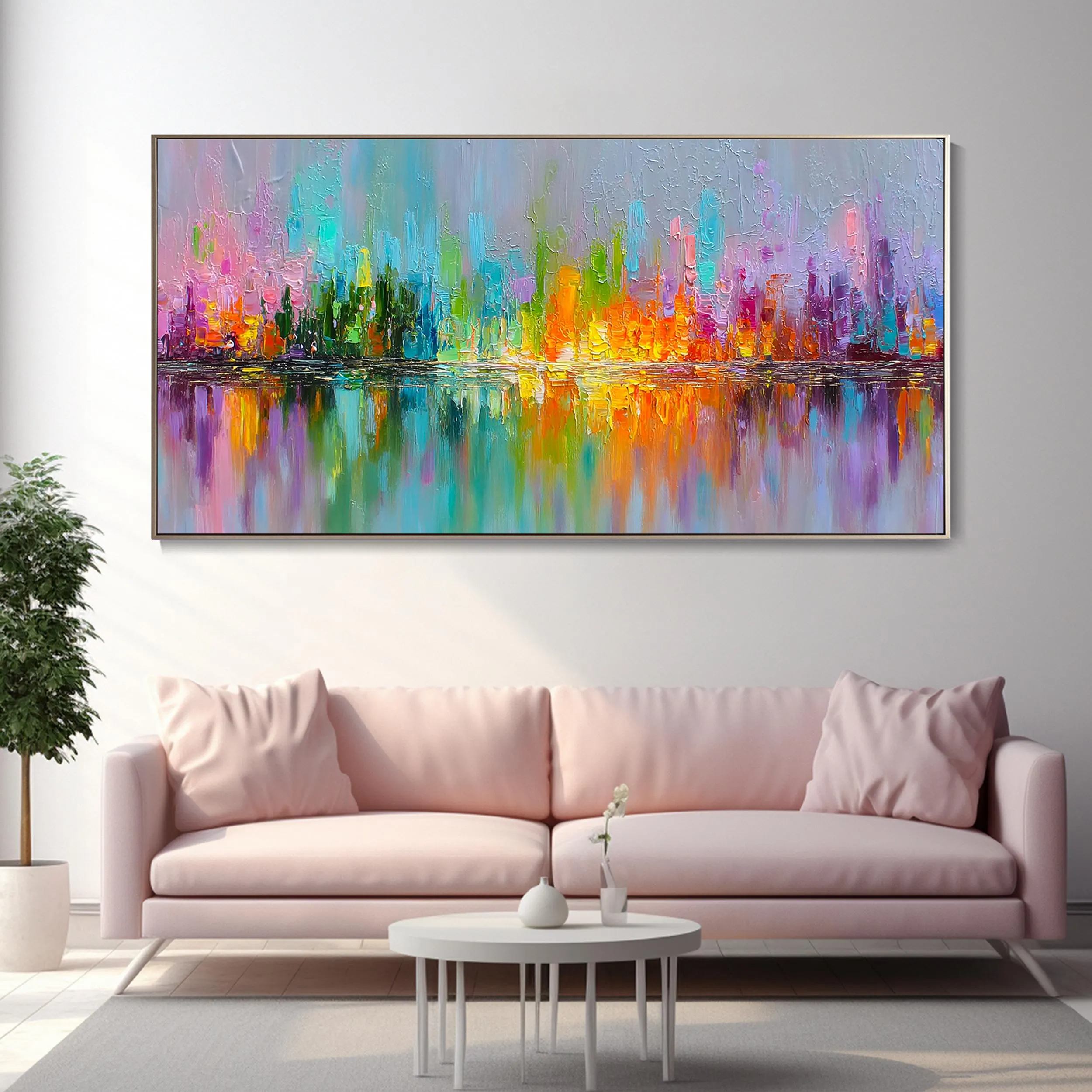 Spectrum Reflection – Hand-Painted Rainbow Palette Knife 3D Heavy Texture Abstract Colorful Painting | Bold Abstract Palette Knife Living Room Art
