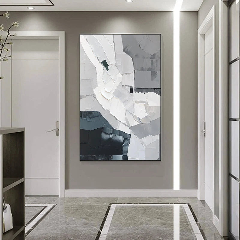 MONO STRATA: Minimalist Wall Art, Hand-Painted Modern Abstract Black White Grey Block Textured Gallery Art