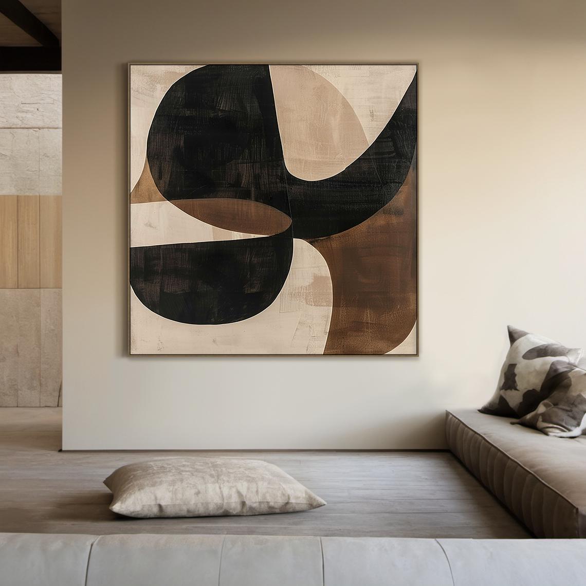 Mid-century Structure – Hand-Painted Black and Bronze Geometric Arches Abstract Painting | Modern Abstract Living Room & Office Art
