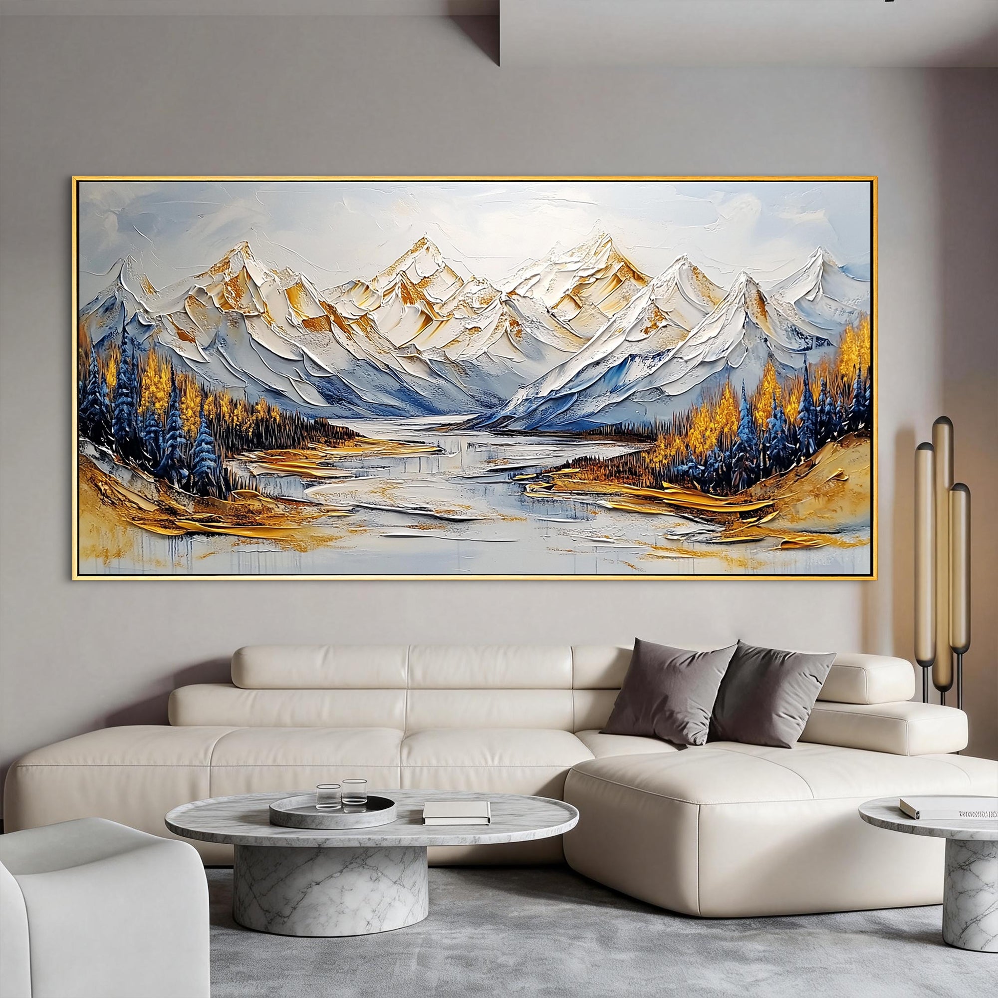 Echo of the Glacier – Modern Luxury Mountain Landscape Painting | Horizontal Impasto Living Room Art
