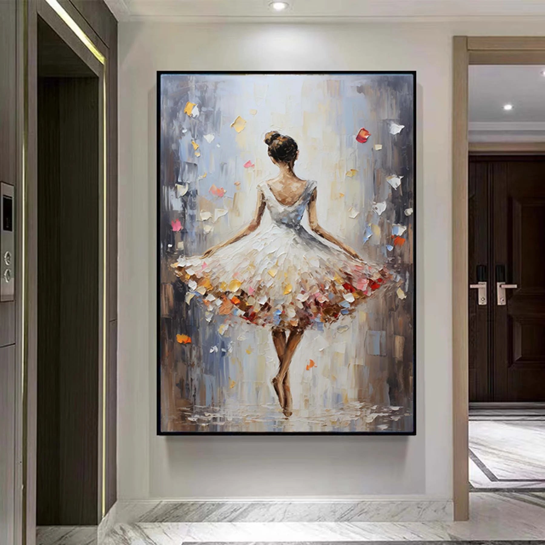 VIBRANT BALLERINA: People Portrait Art, Hand-Painted Dancer Figure Floral Skirt 3D Palette Knife Heavy Texture Gallery Art