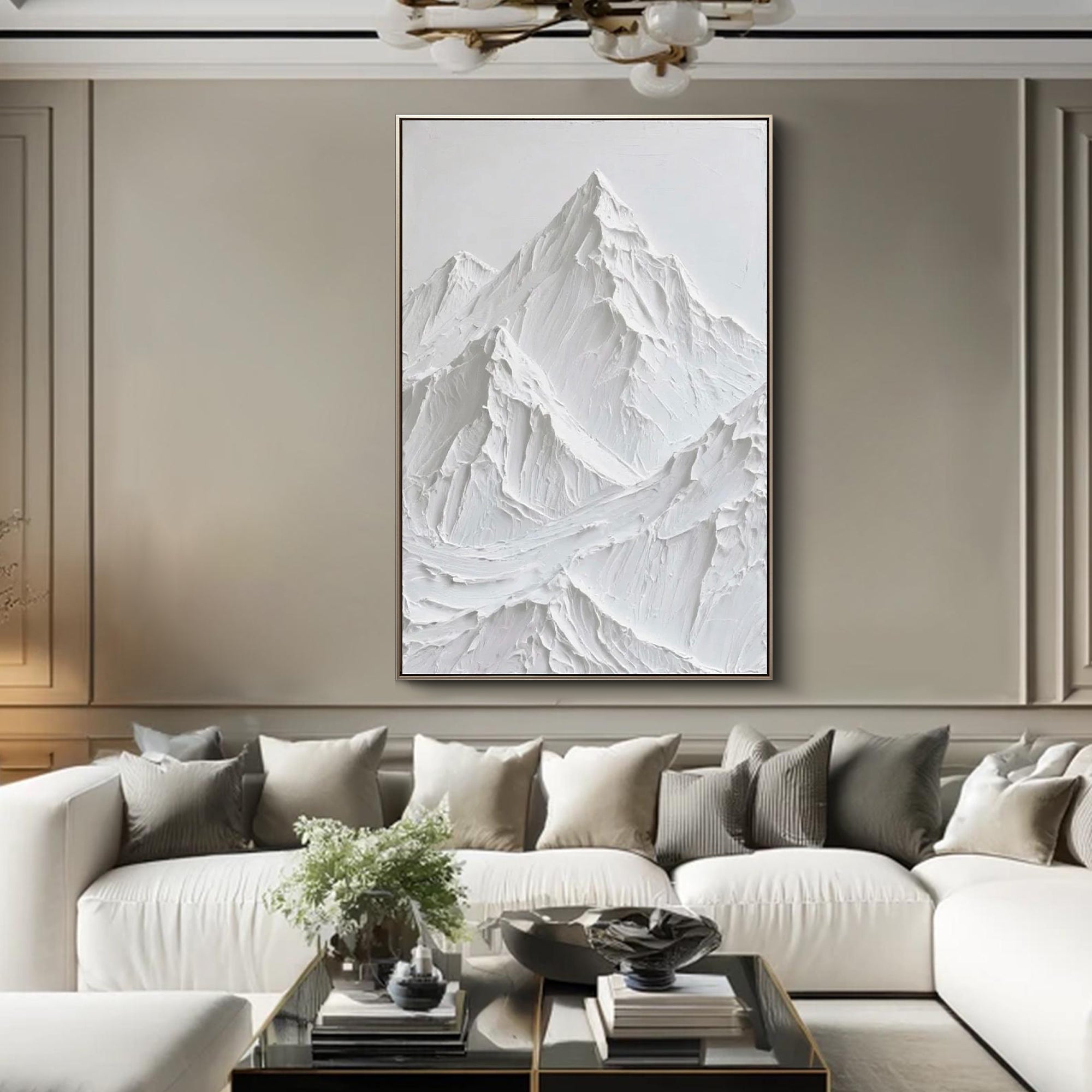 Snow Crest – Modern White Plaster Relief Texture Painting | Contemporary Plaster Texture Living Room & Office Art
