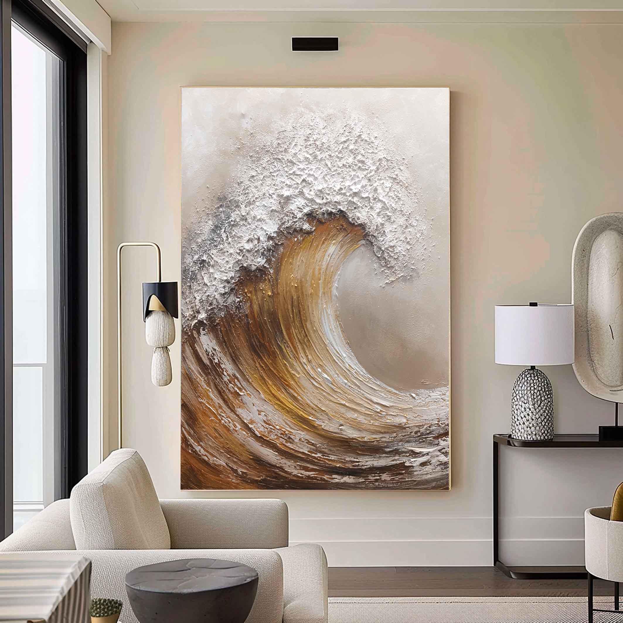 Amber Surge – Modern Creamy Ivory Abstract Heavy Impasto Painting | Contemporary Impasto Palette Knife Living Room Art