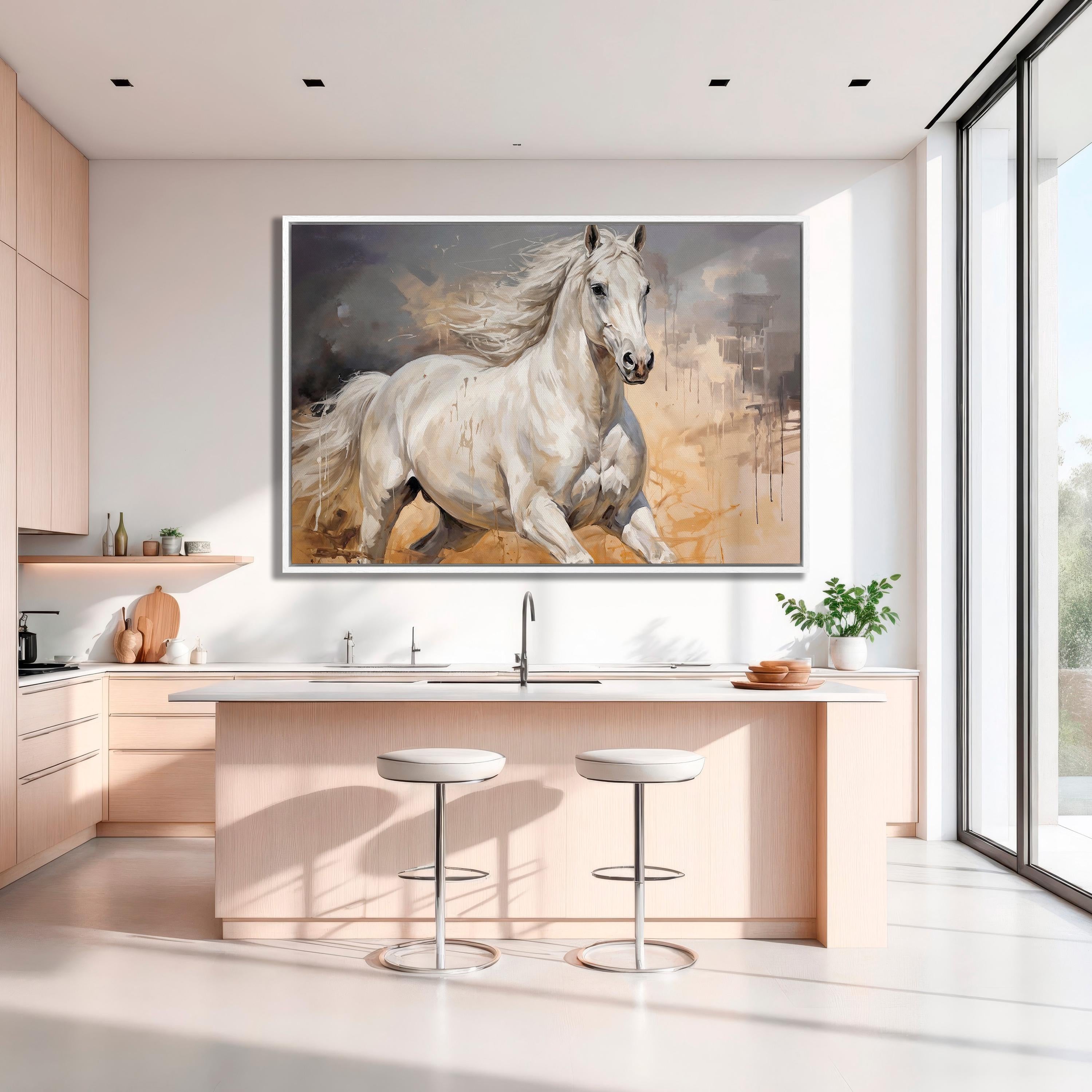 White Gallop – 3D Palette Knife Animal Texture Painting | Modern Abstract Living Room & Office Art