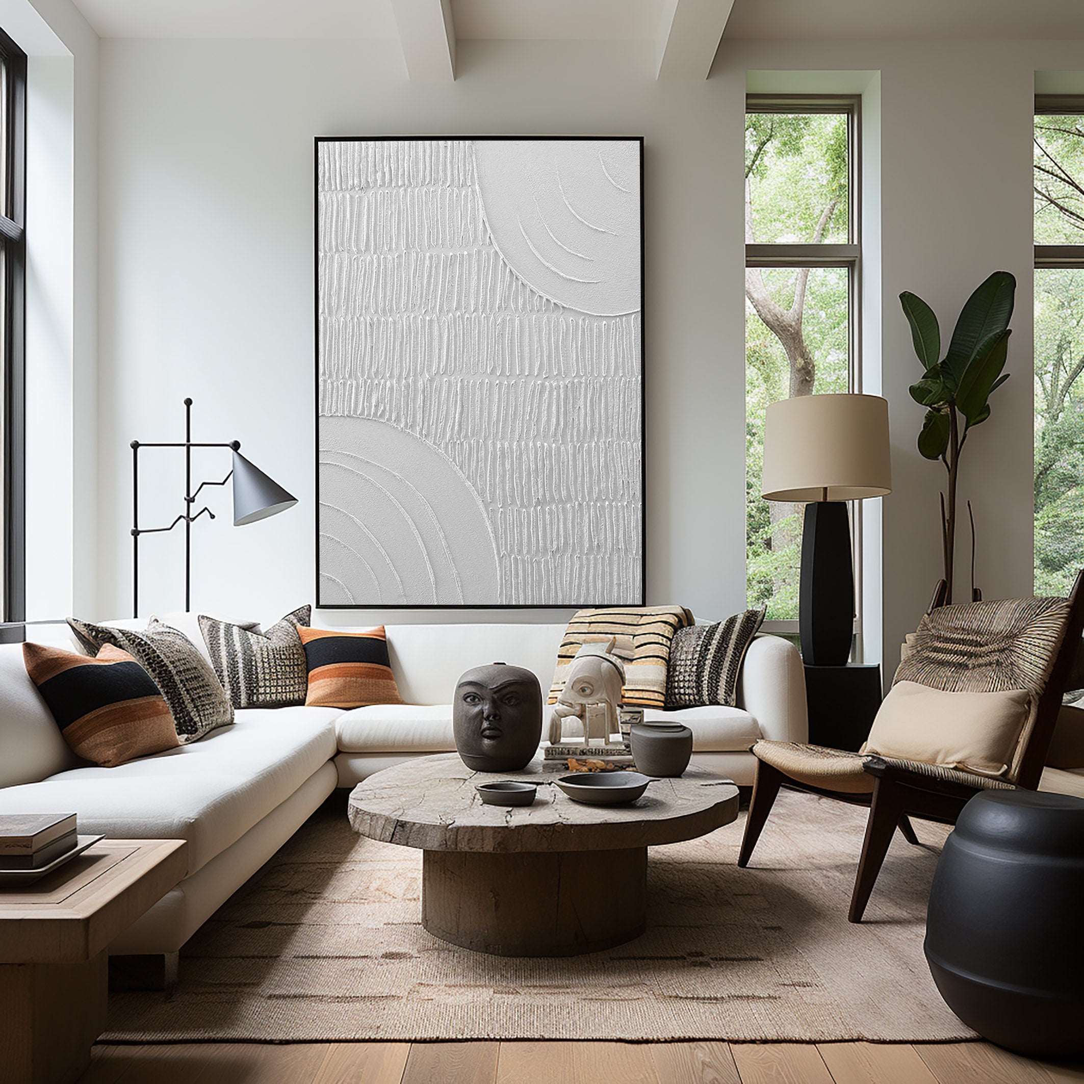 Silent Matrix – Modern Minimalist Geometric Relief Texture Painting | Modern Minimalist Bedroom & Home Office Art