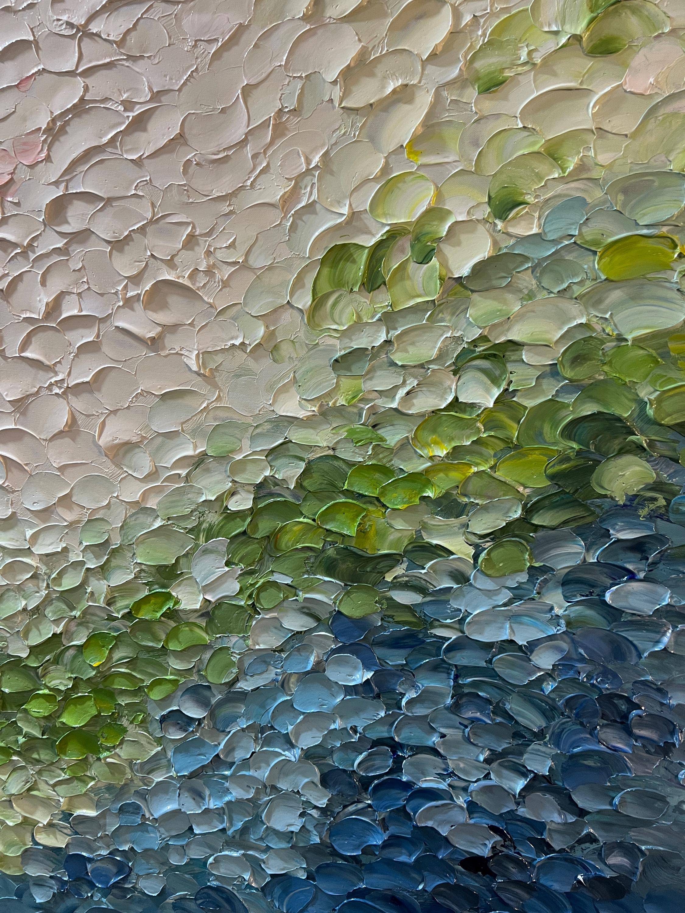 AZURE TERRAIN: Texture Wall Art, Hand-Painted Navy Blue and Sage Green Plaster Effect Relief Studio Art