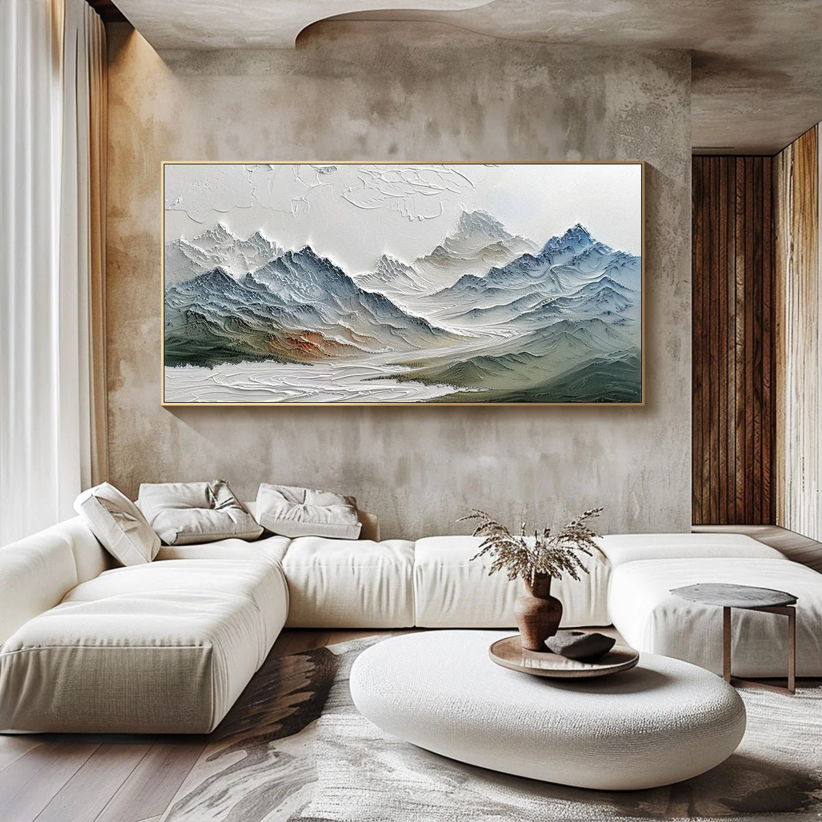 FROSTED PEAKS: Mountain Wall Art, Hand-Painted Blue Alpine Snow Mountain Palette Knife Heavy Texture Canvas Painting