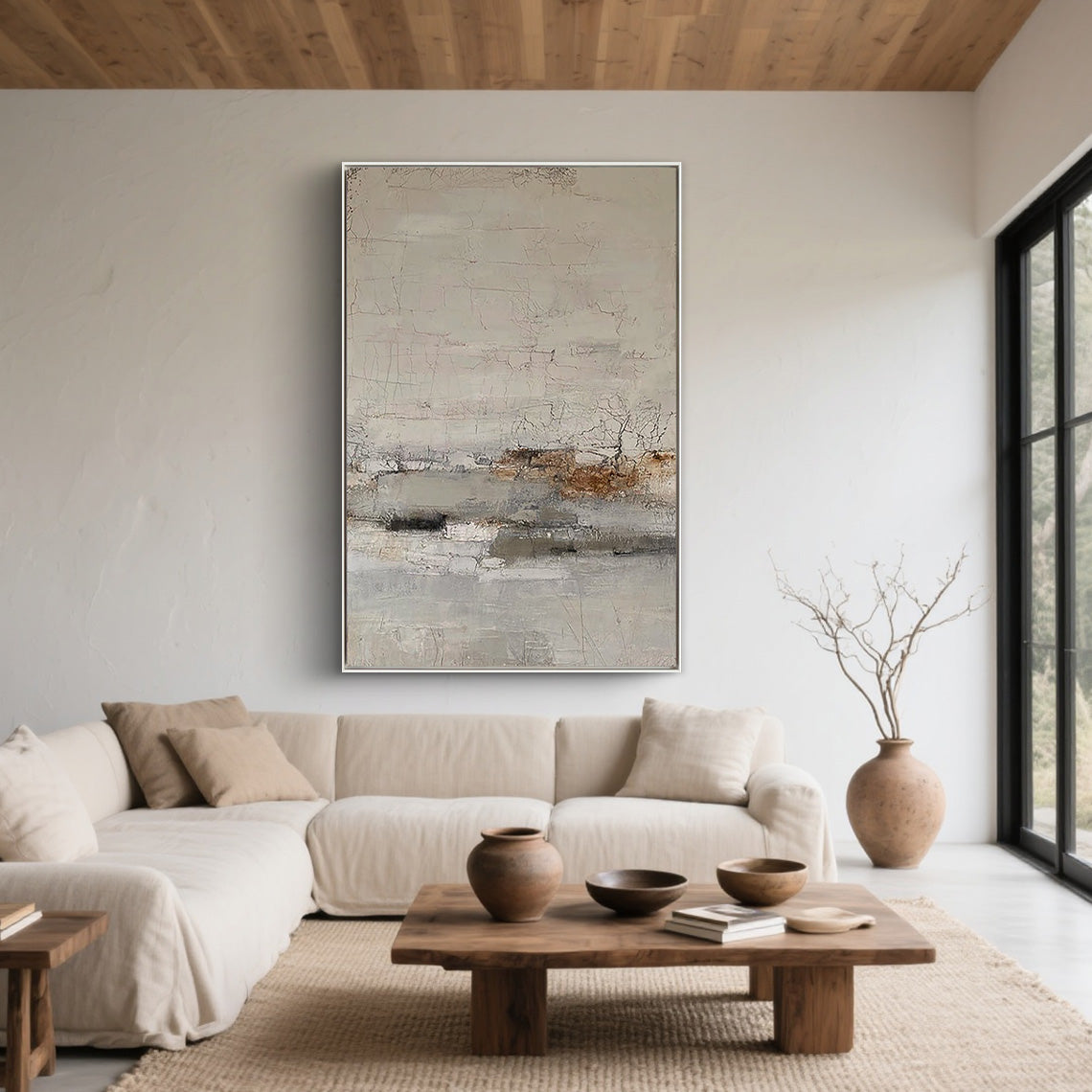 Rustic Strata – Hand-Painted Neutral Beige and Rust Palette Knife Wabi-Sabi Painting | Japandi Organic Wabi-Sabi Living Room & Hallway Art
