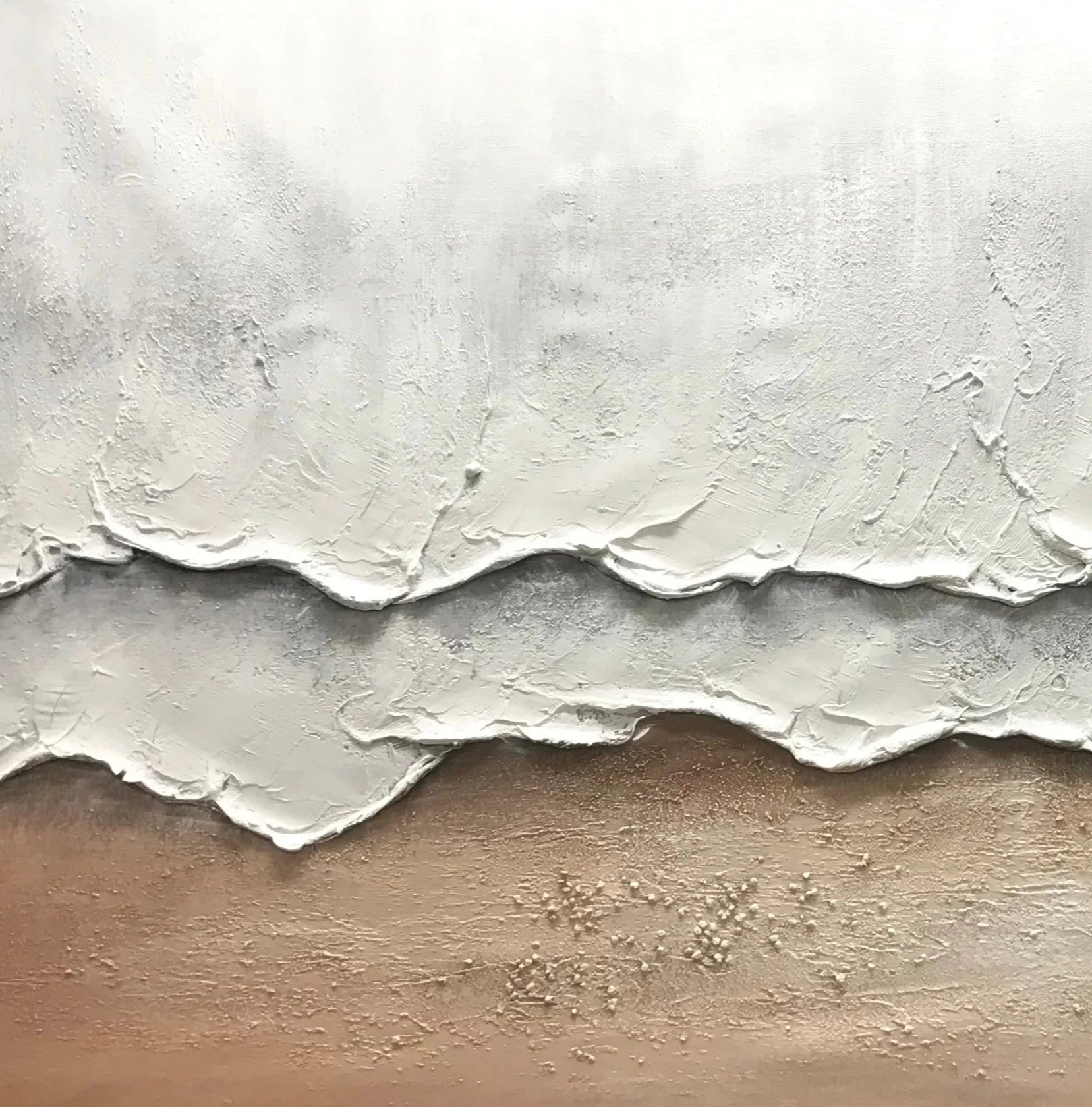 Whispering Sands – Modern Minimalist Creamy Ocean Wave Painting | Wabi-Sabi Textured Living Room Art