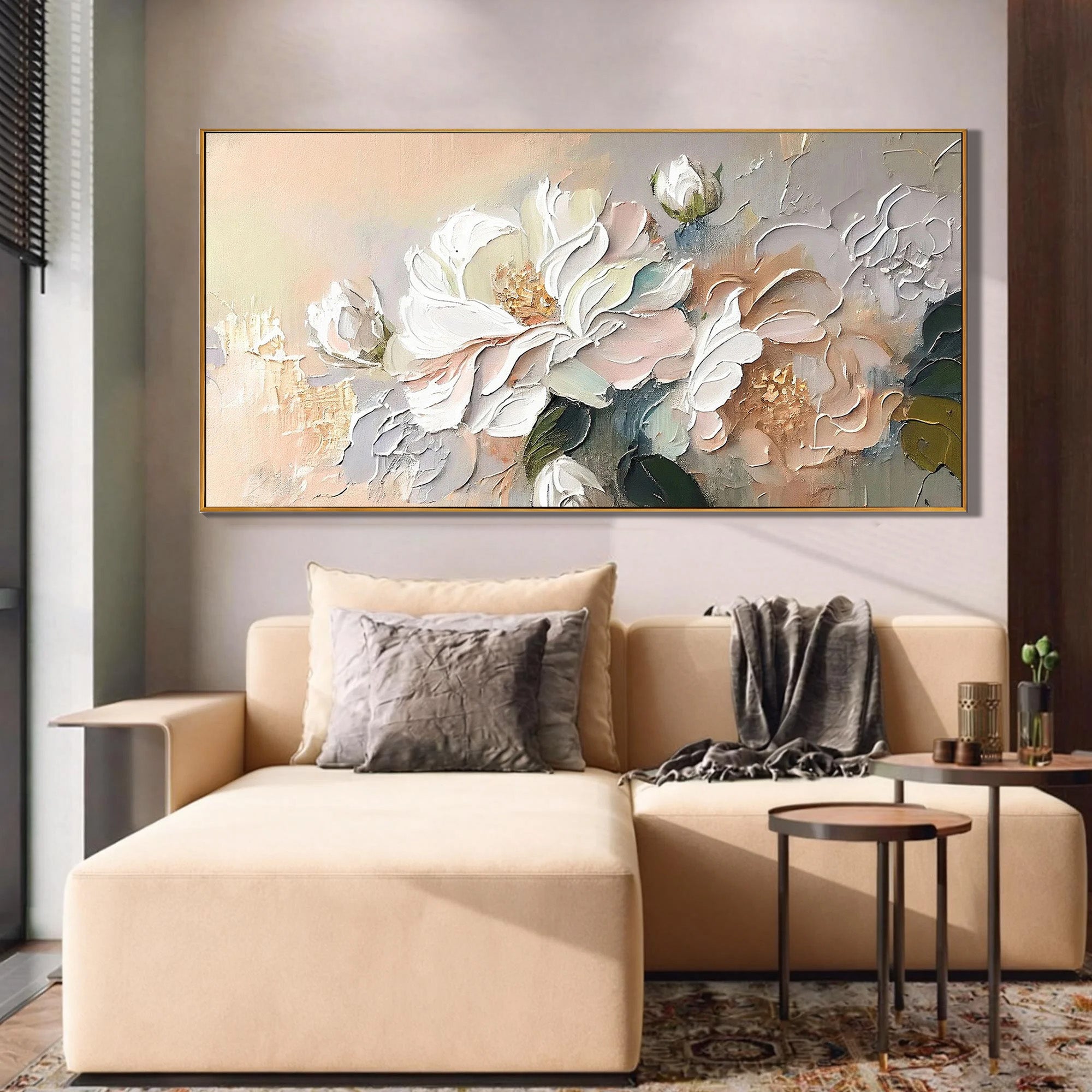 Creamy Blooms – Hand-Painted Impasto White Peony Thick Floral Painting | Soft Organic Botanical Bedroom & Living Room Art