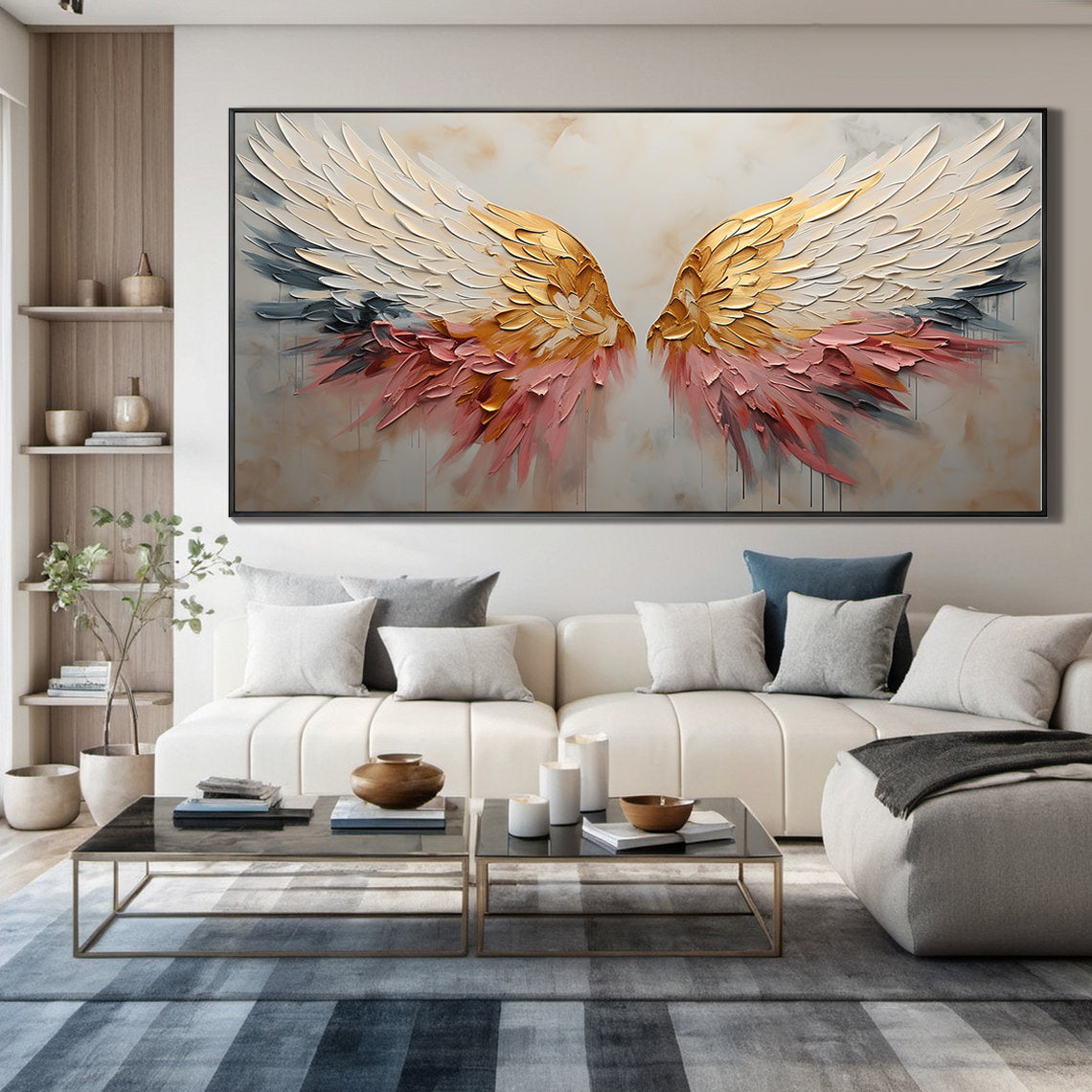 Celestial Wings – Gold Leaf Feather Relief Texture Painting | Modern Luxury Metallic Living Room & Hotel Art