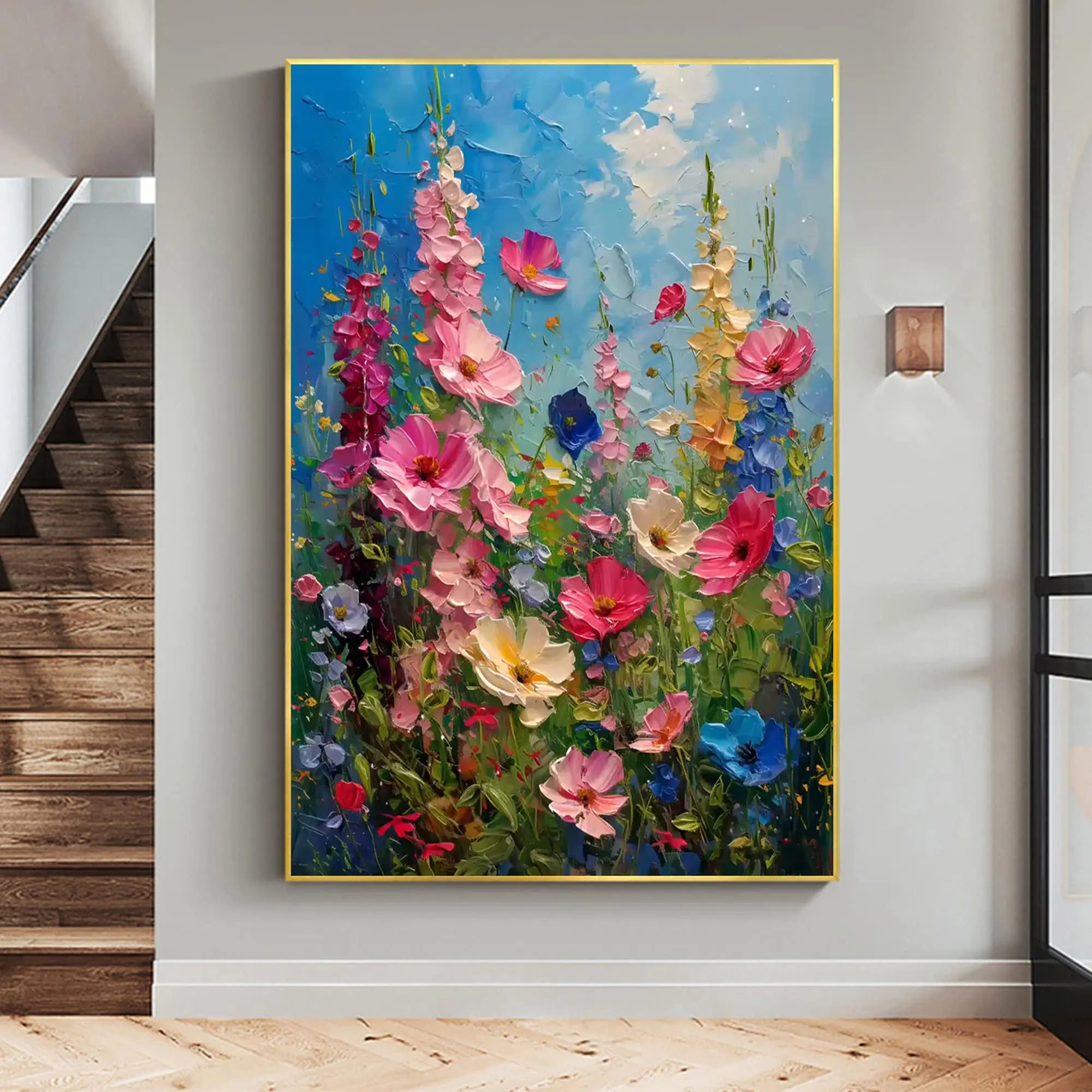 Wild Bloom – Hand-Painted Multicolored Wildflower Garden Palette Knife Floral Painting | Vibrant Botanical Living Room & Dining Room Art