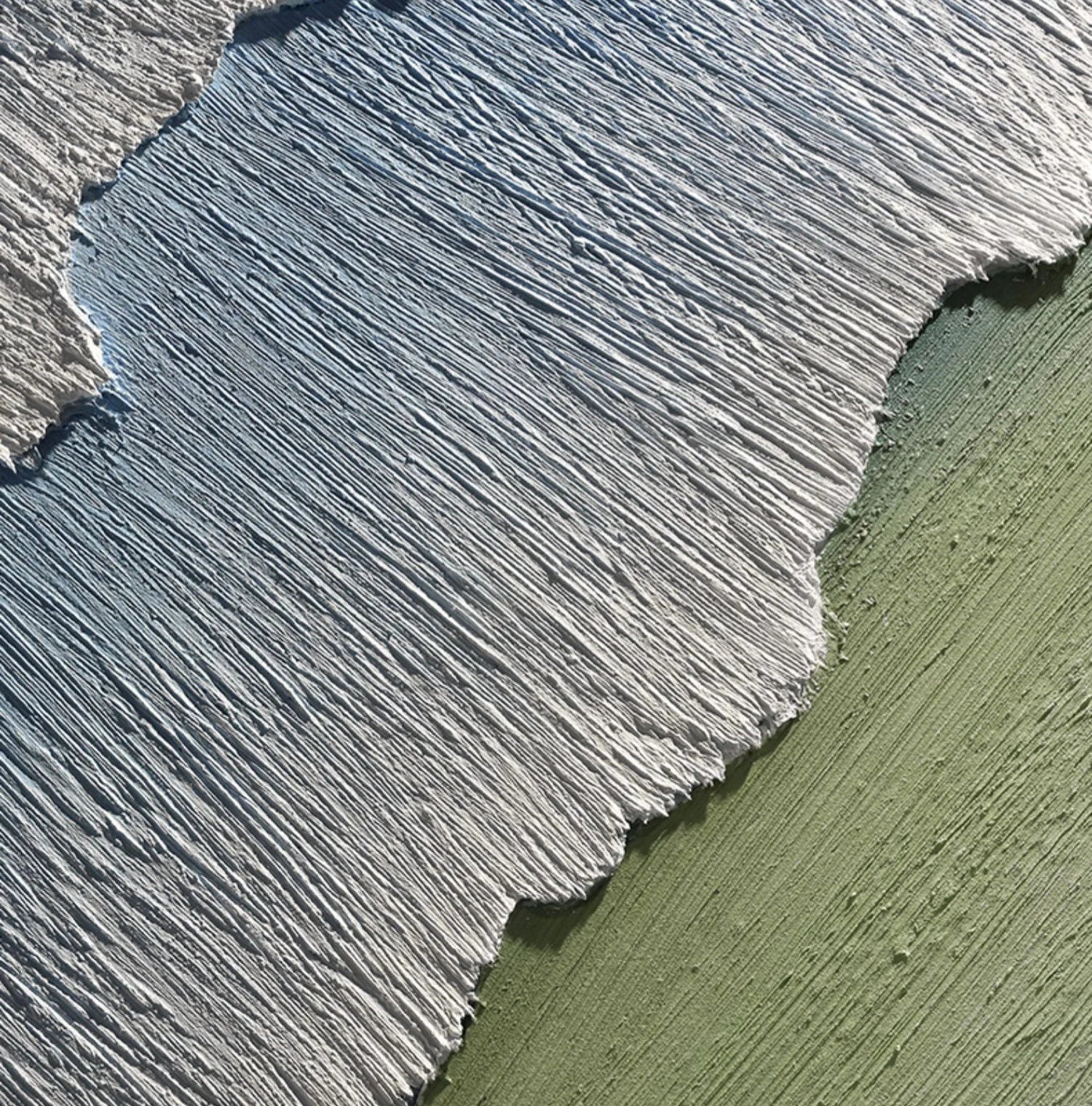 Mint Strata – Minimalist Sage Green Plaster Effect Layered Landscape Painting | Contemporary Landscape Living Room & Dining Room Art