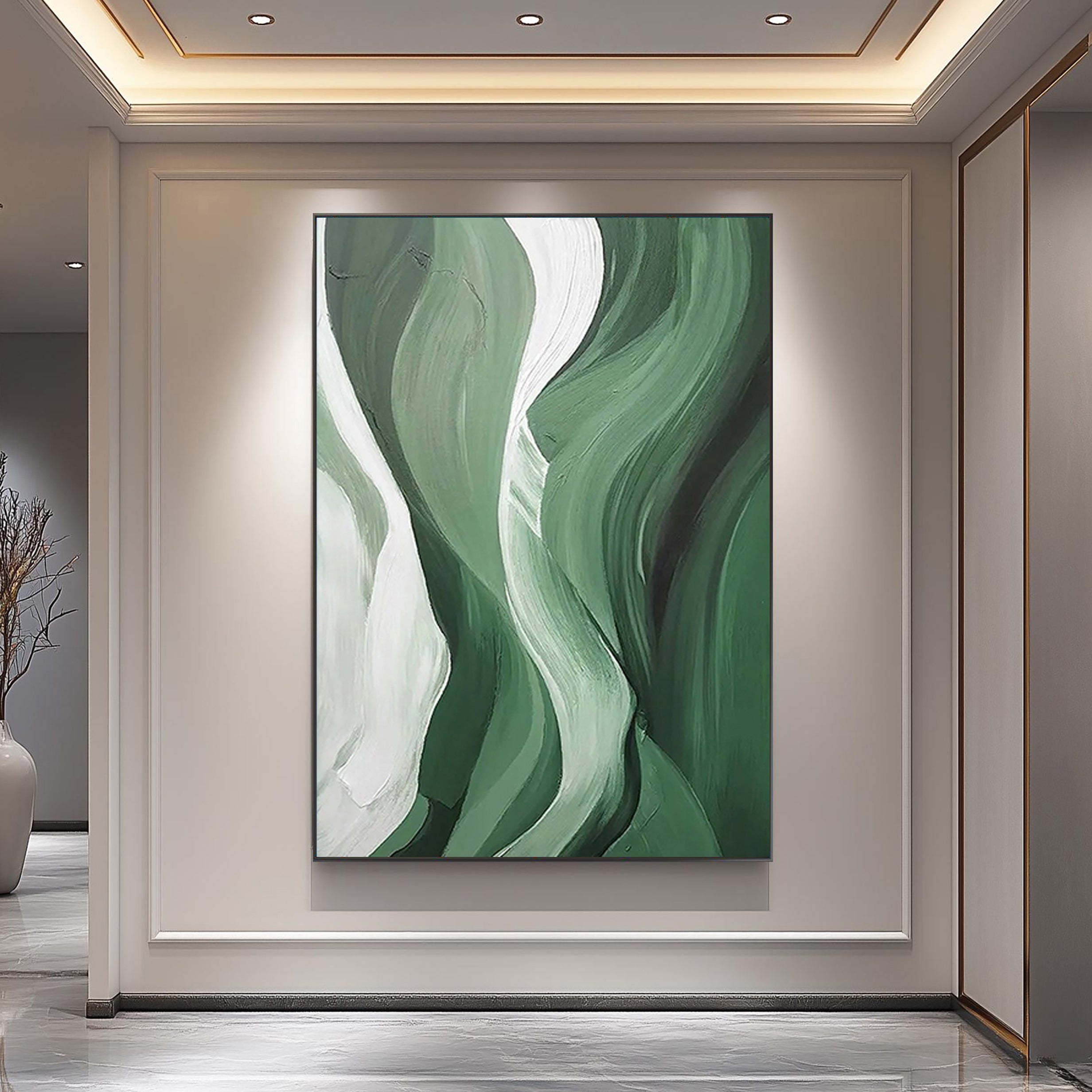 SAGE RHYTHM: Texture Wall Art, Hand-Painted Sage Green and Olive Wave Palette Knife 3D Impasto Studio Art