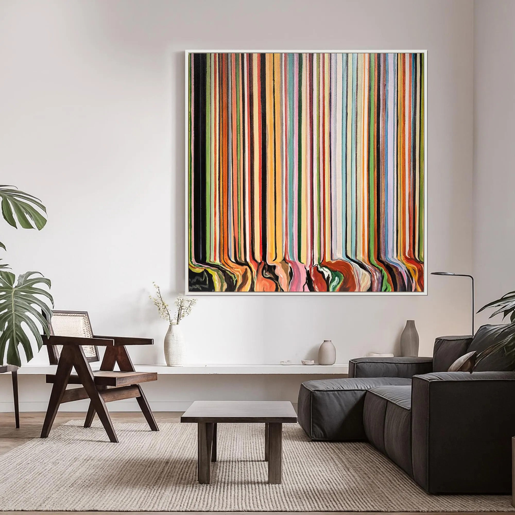 Melting Rainbow – Modern Avant-Garde Linear Painting | Vibrant Colorful Dining Room Art