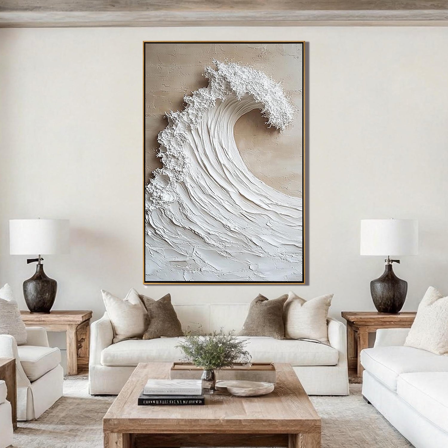 White Crest – Modern Ocean Wave Relief Texture Painting | Coastal Modern Living Room & Bedroom Art