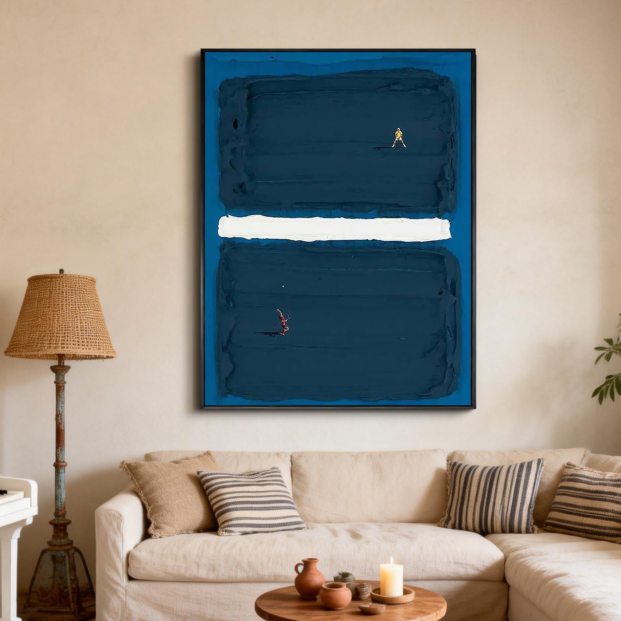 DEEP DIVE: Sport Wall Art, Minimalist Navy Blue Abstract Hand-Painted Geometric Studio Art