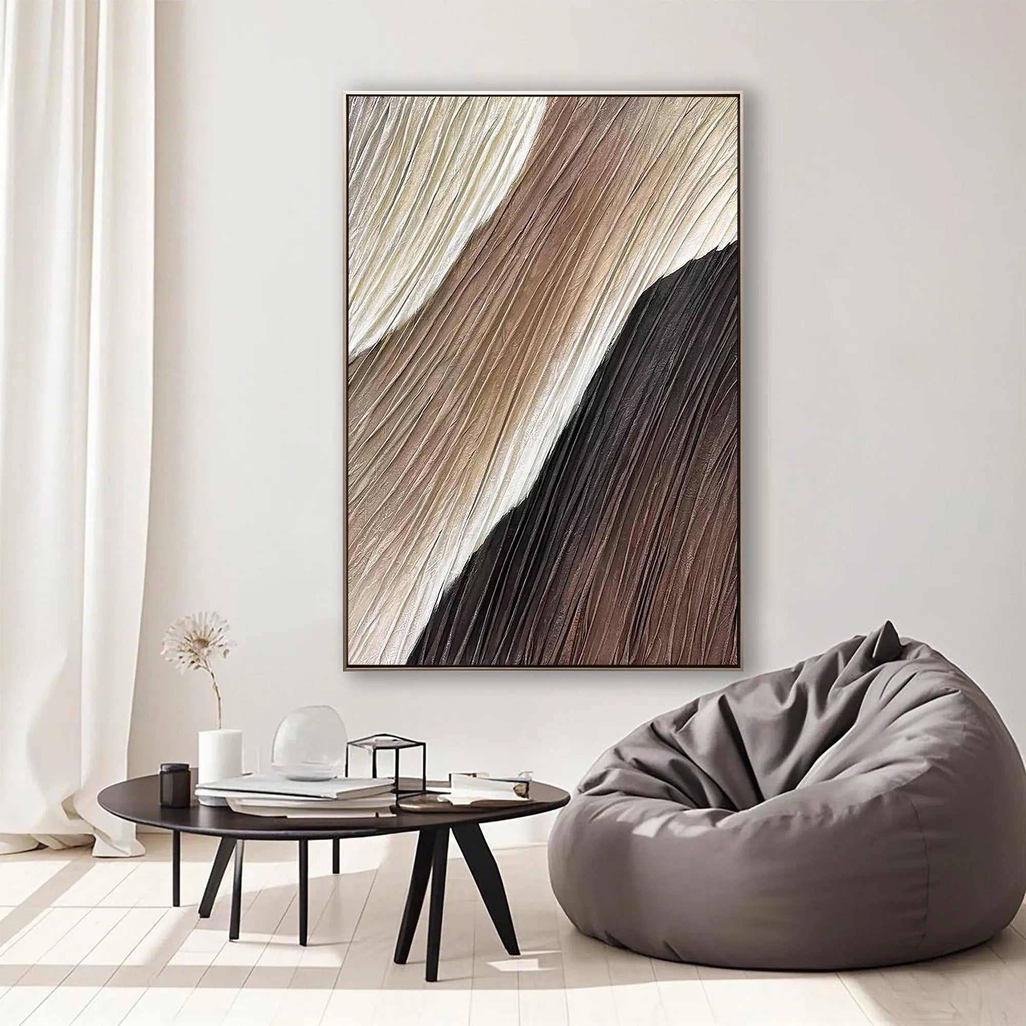 Earthen Ridge – Hand-Painted Neutral Brown and Cream Plaster Effect Relief Texture Painting | Japandi Organic Wabi-Sabi Living Room & Hallway Art
