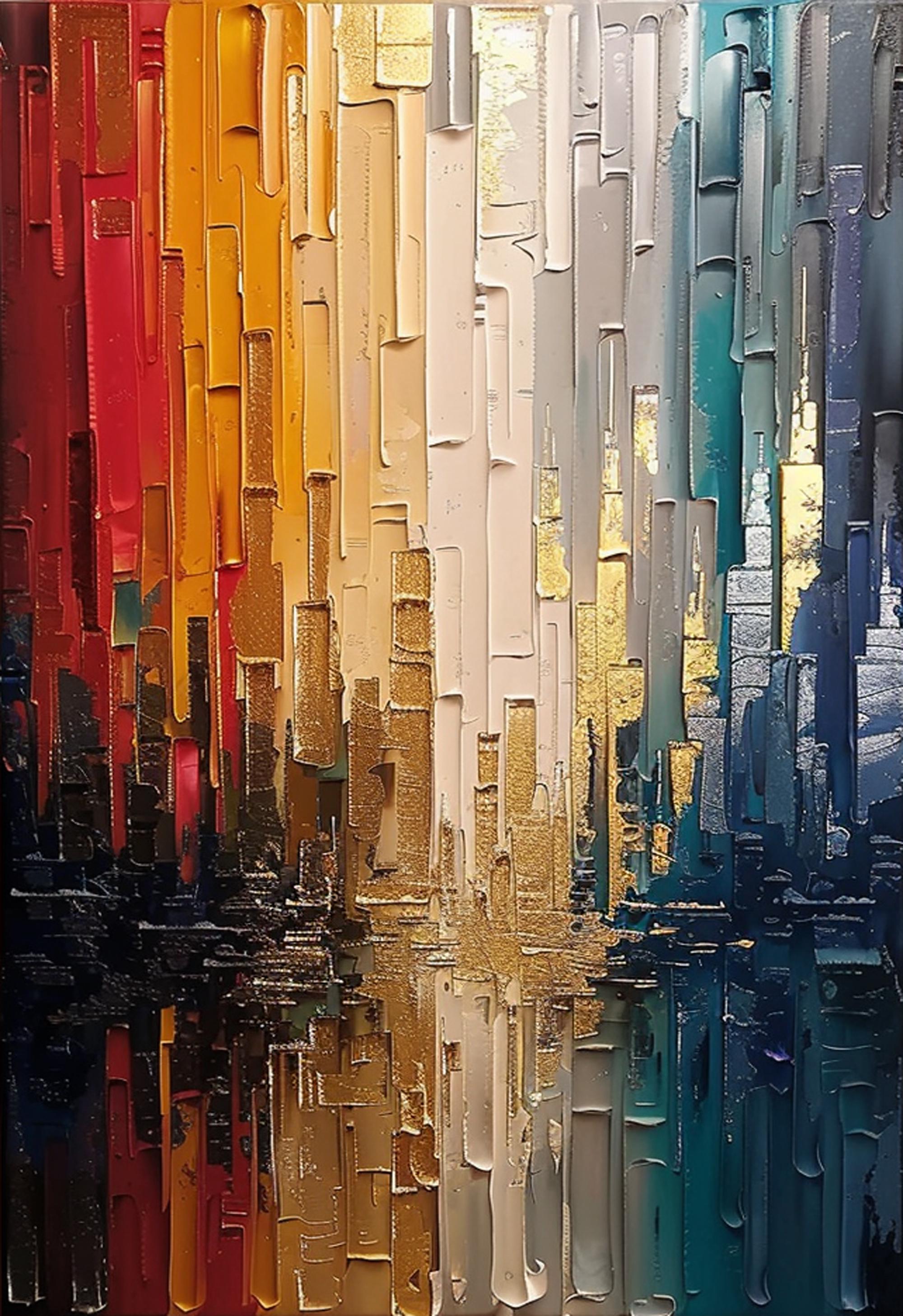 City Reflection – Hand-Painted Palette Knife Abstract Heavy Texture Oil Texture Painting | Modern Abstract Living Room & Office Art