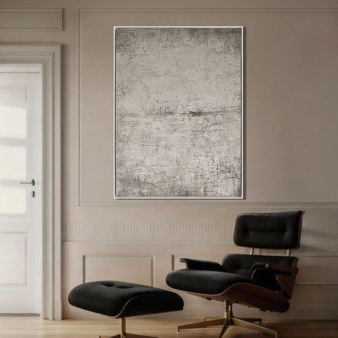 Earthen Vestige – Hand-Painted Distressed Grey Plaster Effect Wabi-Sabi Painting | Japandi Wabi-Sabi Living Room & Bedroom Art