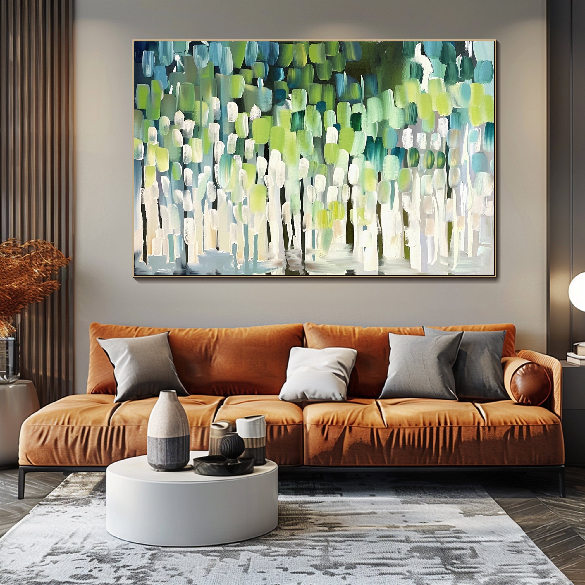 Mint Rhythm – 3D Heavy Texture Geometric Palette Knife Canvas Abstract Painting | Modern Abstract Living Room & Office Art