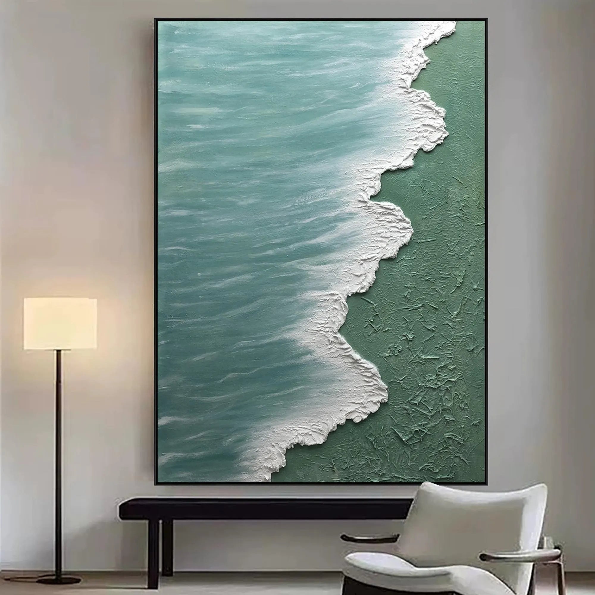Azure Surf – Heavy Impasto Seascape Oil Landscape Painting | Coastal Modern Living Room & Bedroom Art