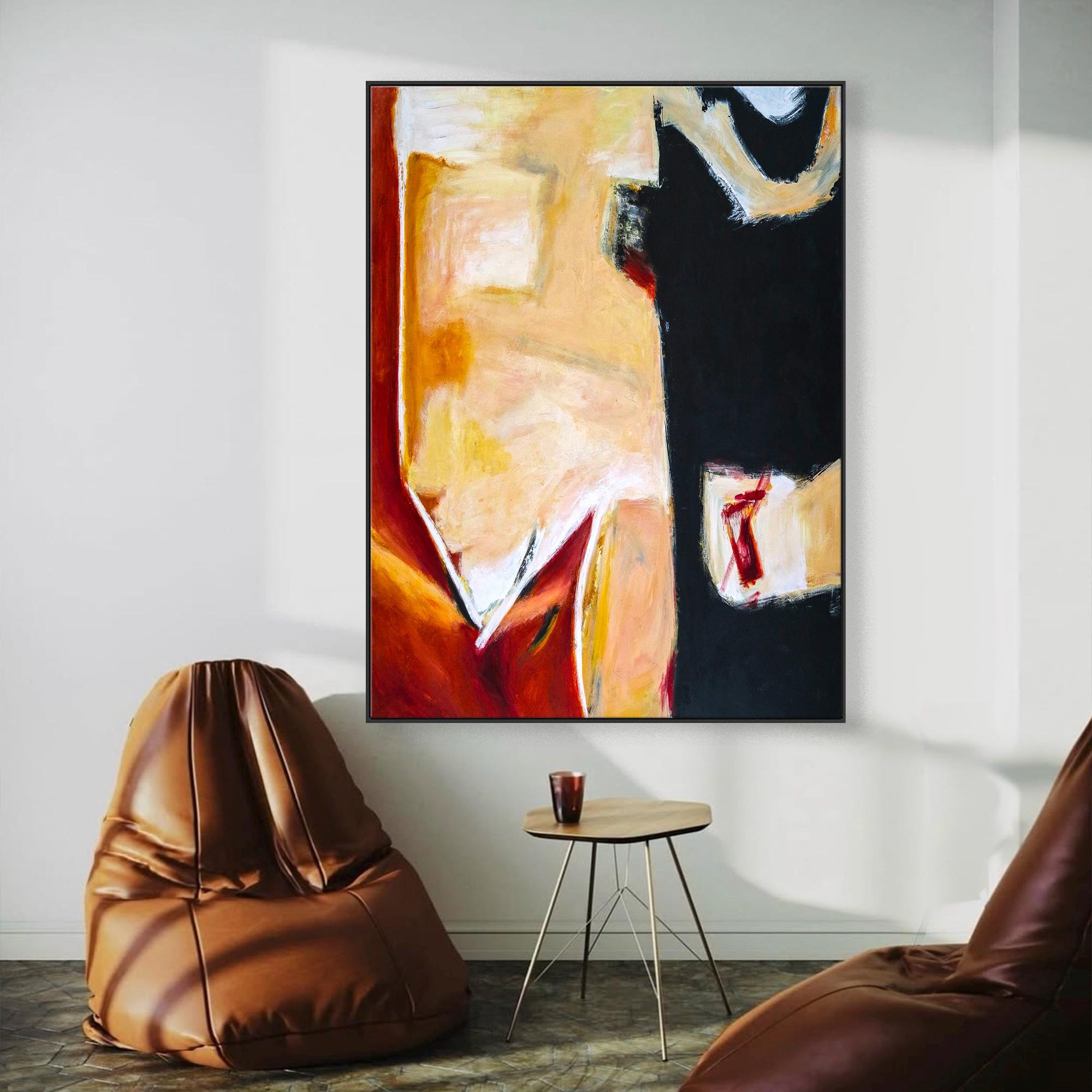 BOLD CONTRAST: Abstract Wall Art, Hand-Painted Black and Ochre Expressionist Palette Knife Heavy Texture Canvas Art