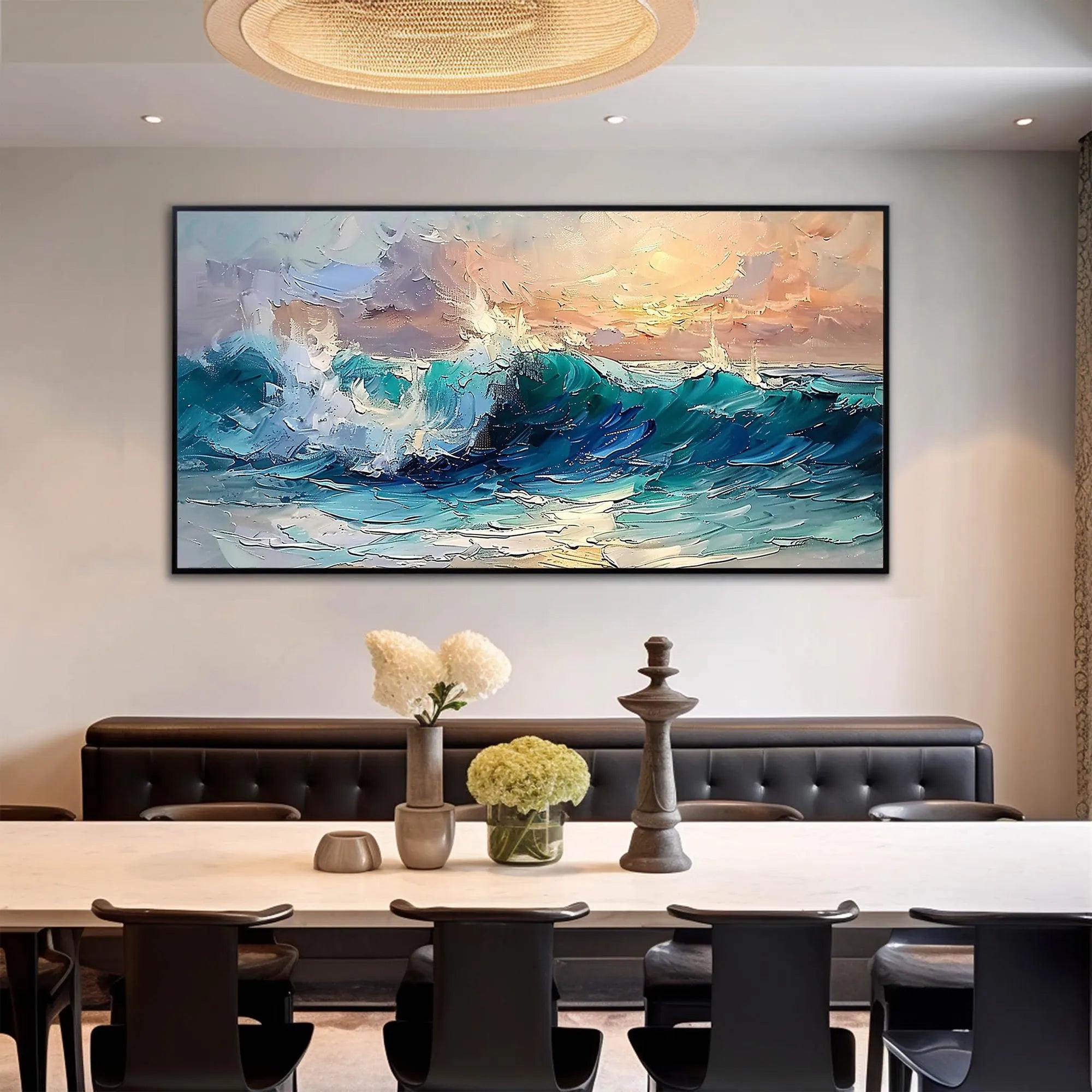 Indigo Surge – Hand-Painted Deep Blue and Sunset 3D Heavy Texture Palette Knife Texture Painting | Modern Abstract Living Room & Office Art