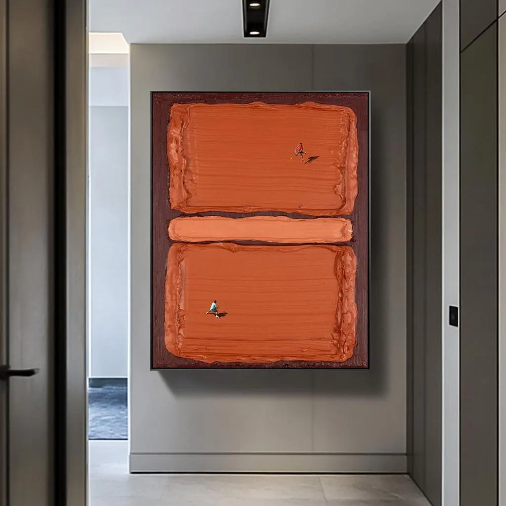 Clay Court – Hand-Painted Terracotta Tennis Court Minimalist Athletes Sport Painting | Contemporary Sport Home Office & Living Room Art