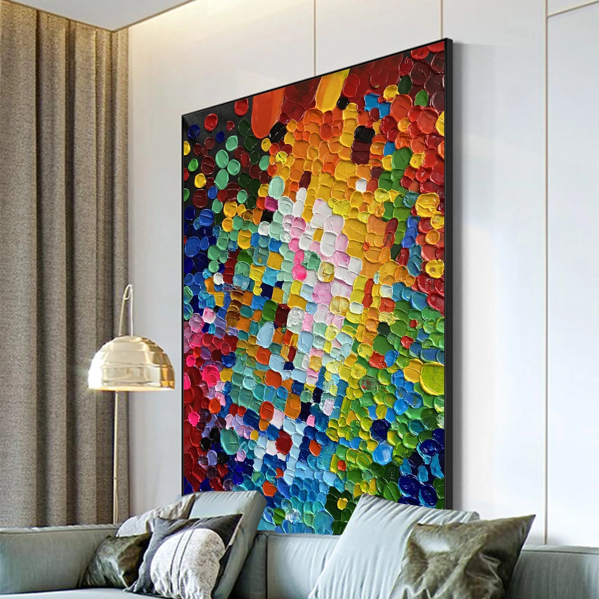Vivid Mosaic – Hand-Painted Multicolored Rainbow Palette Knife 3D Texture Painting | Bold Abstract Palette Knife Living Room Art