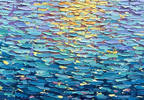OCEAN GLOW: Square 3D Heavy Texture Seascape Wall Art, Modern Sunset Reflection Impasto