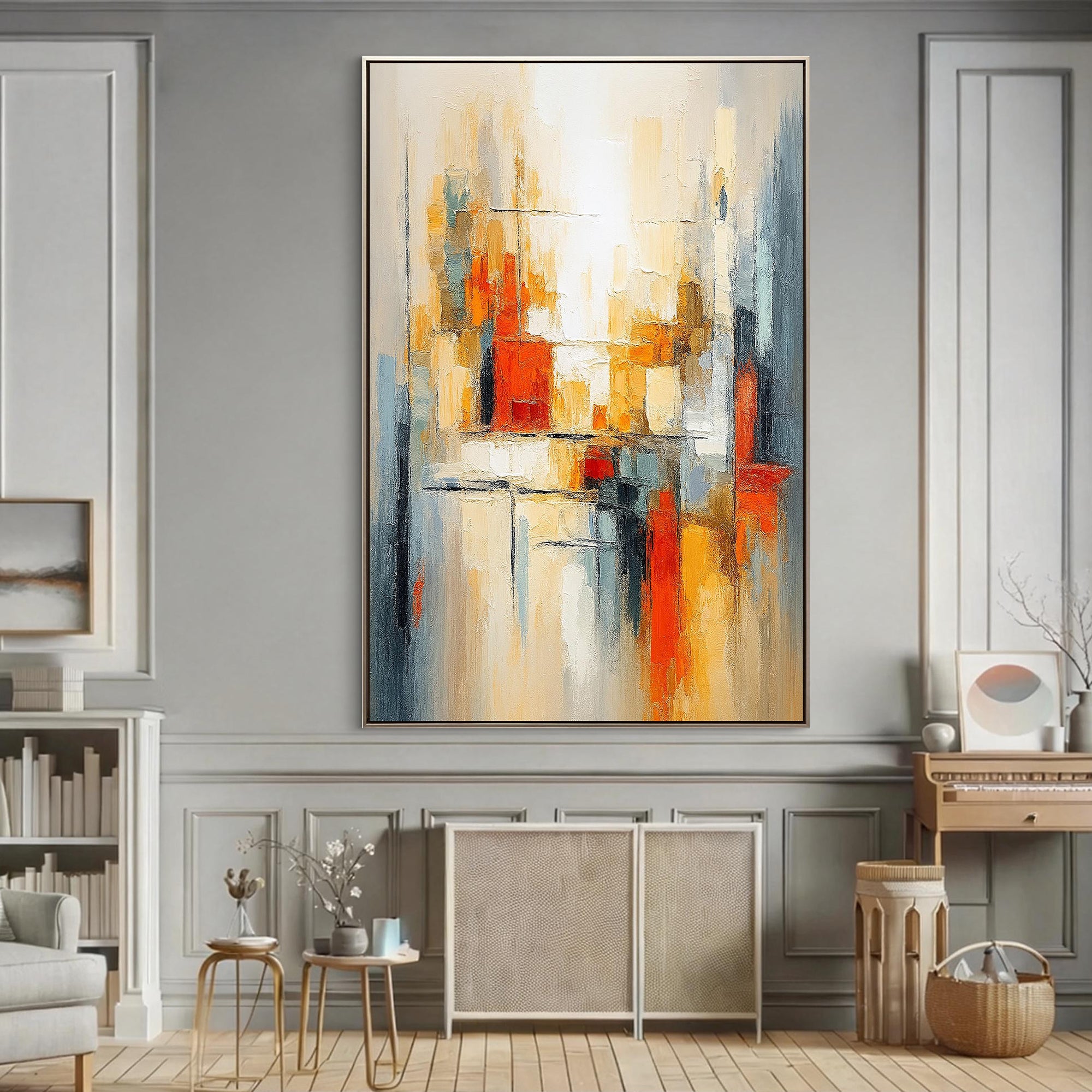 Urban Pulse – Bold Geometric Palette Knife Impasto Canvas Abstract Painting | Bold Abstract Palette Knife Living Room Art