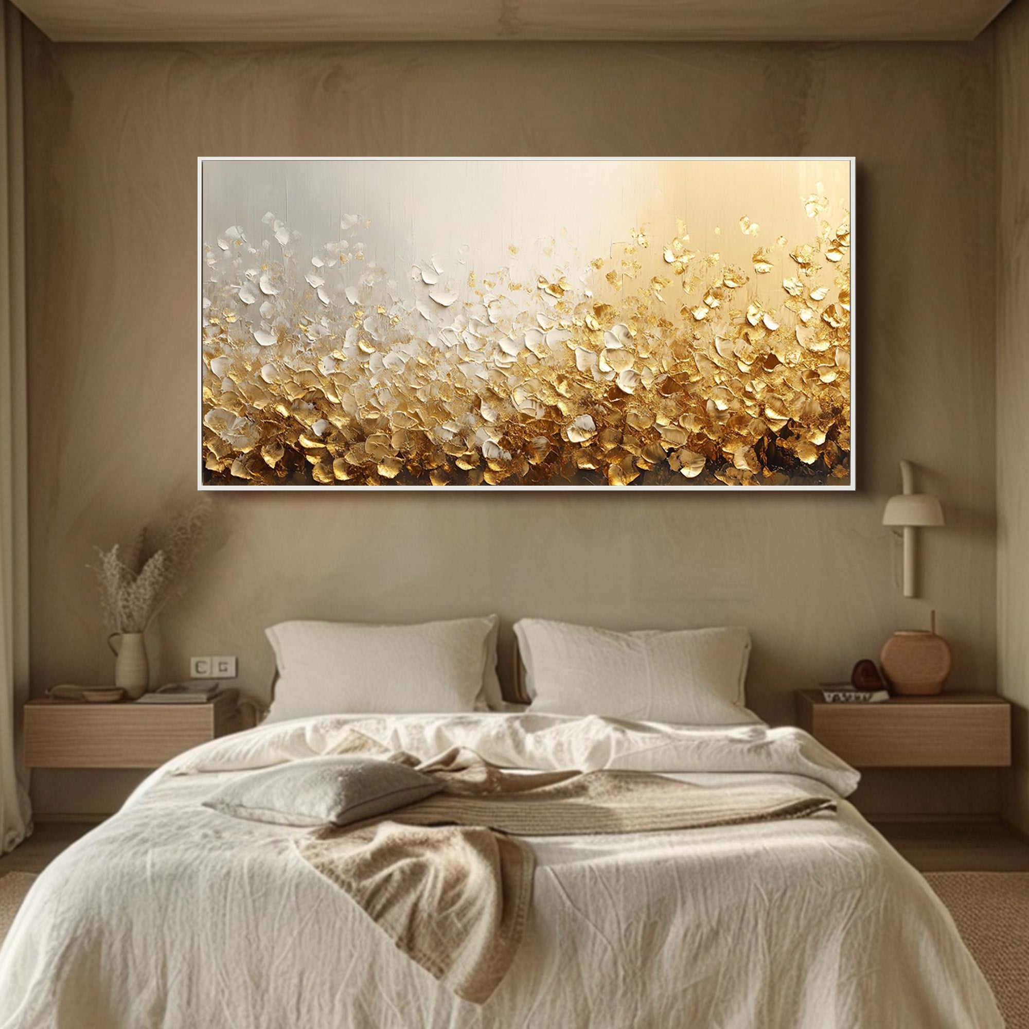 GOLDEN SPLENDOR: Texture Wall Art, Luxury Gold Foil Metallic Relief Hand-Painted Abstract Gallery Art