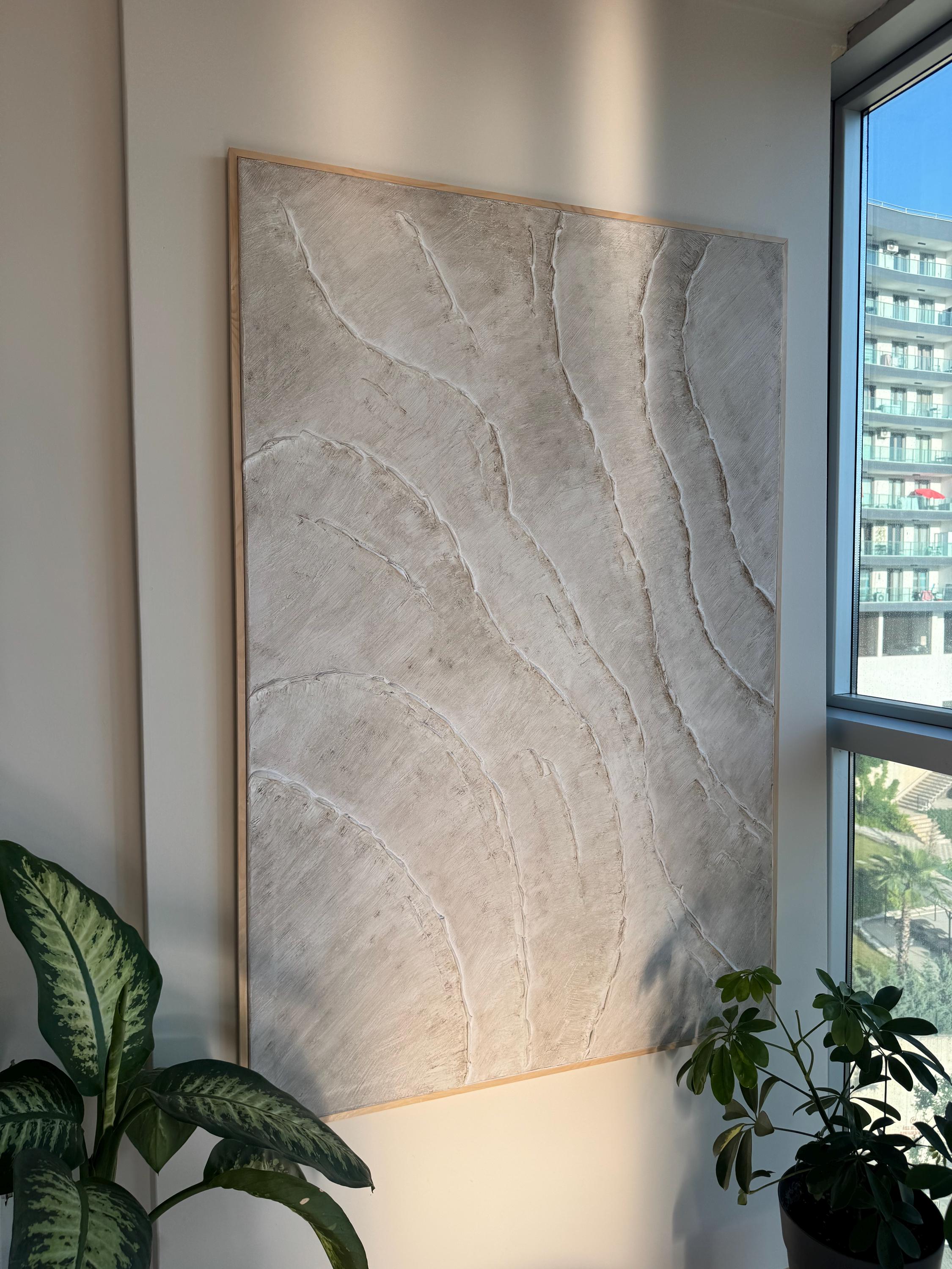 SAND RIPPLE: Wabi-Sabi Wall Art, Hand-Painted Minimalist Beige Plaster Effect Relief 3D Textured Gallery Art