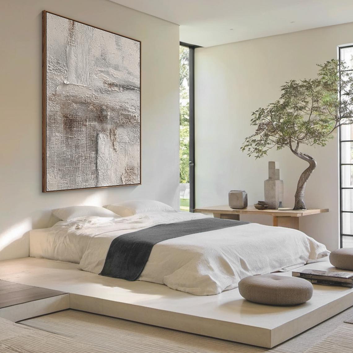 Ancient Echo – Hand-Painted Distressed Beige Plaster Effect Wabi-Sabi Painting | Japandi Organic Wabi-Sabi Living Room & Hallway Art