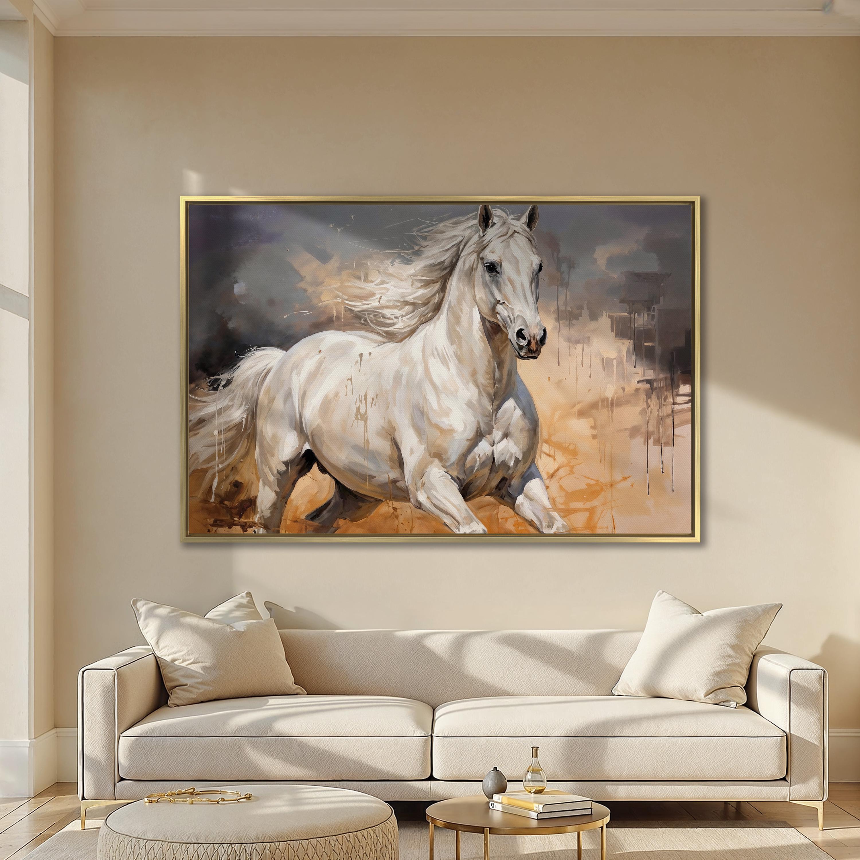 White Gallop – 3D Palette Knife Animal Texture Painting | Modern Abstract Living Room & Office Art