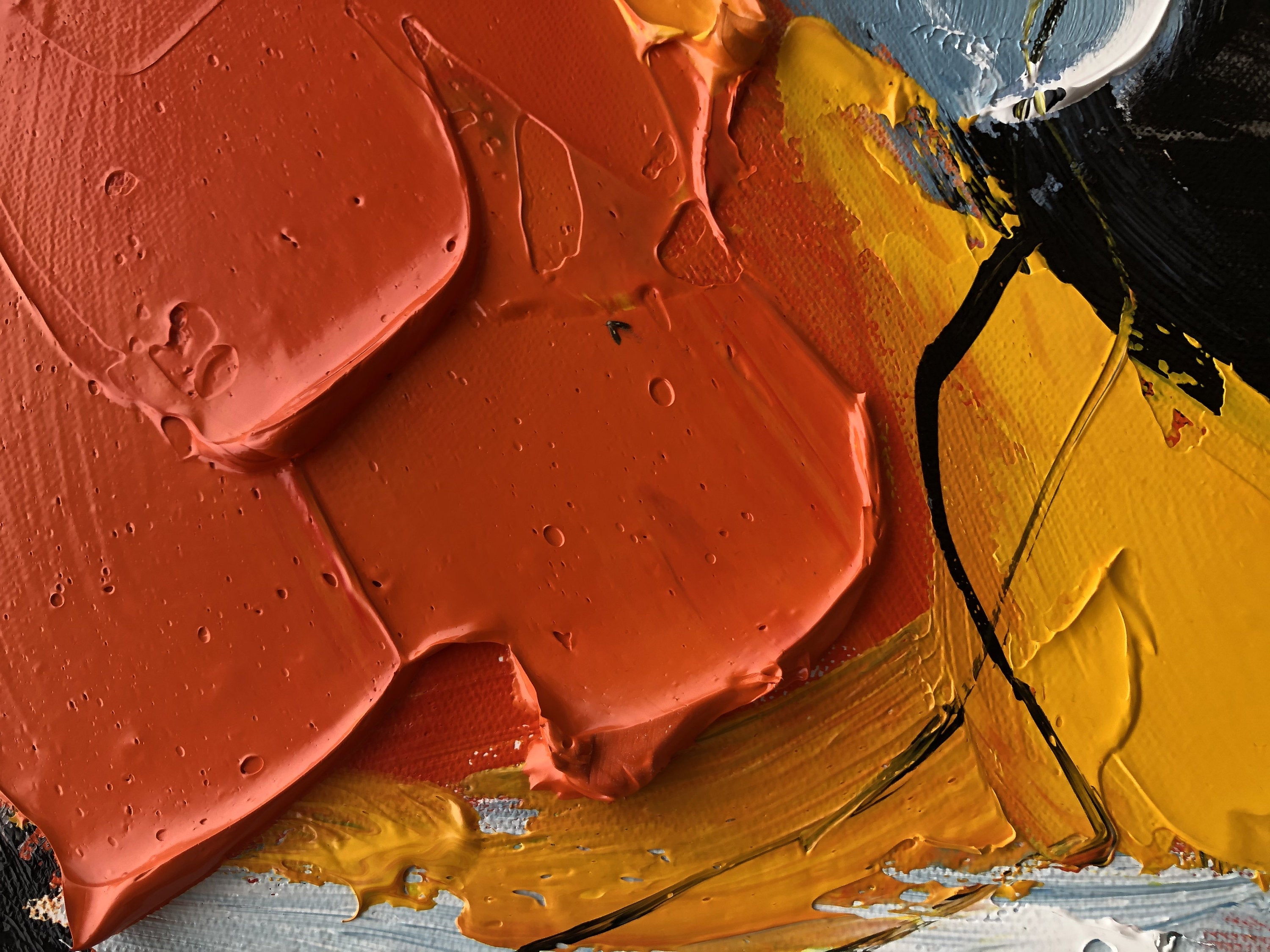Vibrant Energy – Hand-Painted Bold Orange and Slate Grey Palette Knife Abstract Painting | Bold Abstract Palette Knife Living Room Art