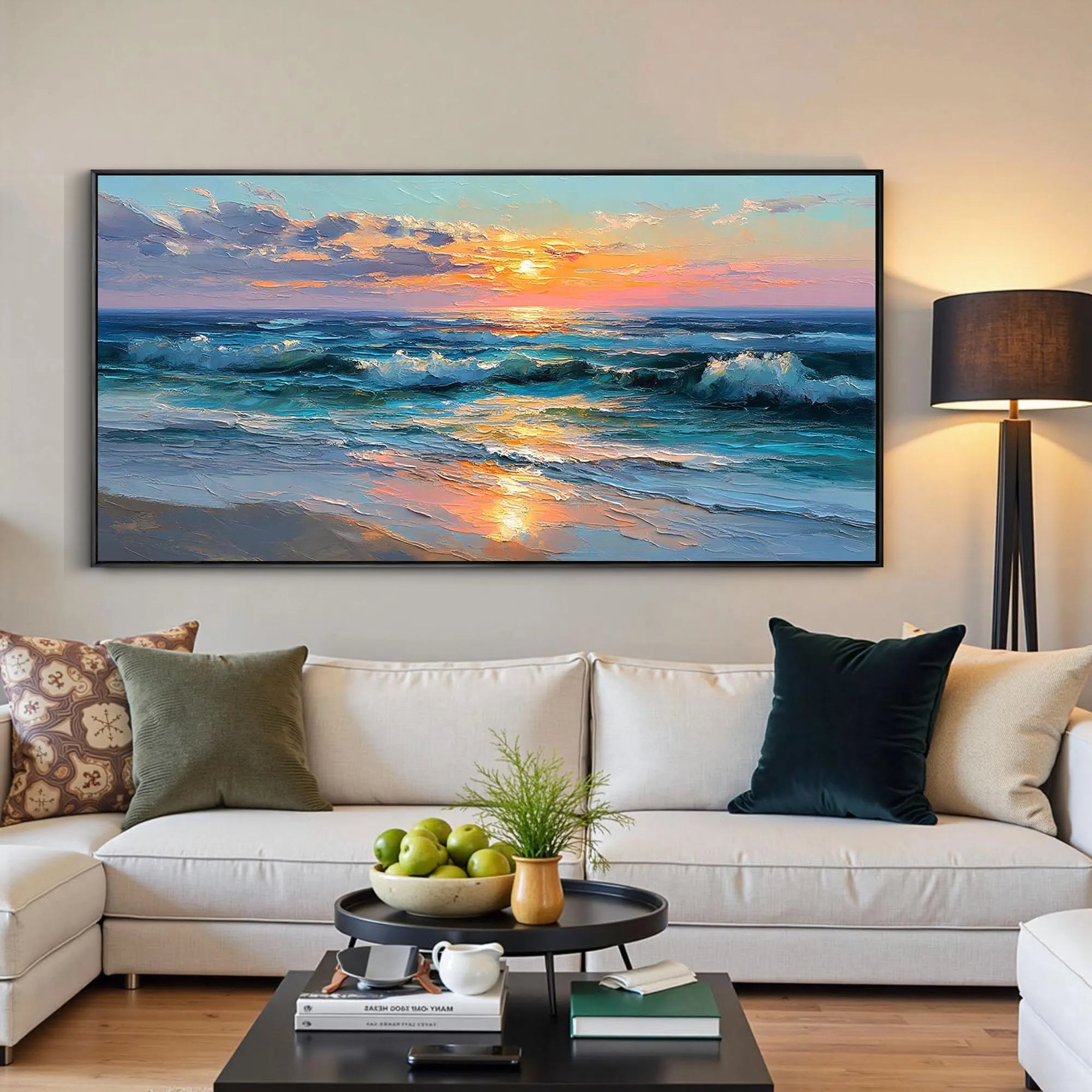 Sunset Tide – Modern Coastal Sunset Texture Painting | Contemporary Landscape Living Room & Dining Room Art