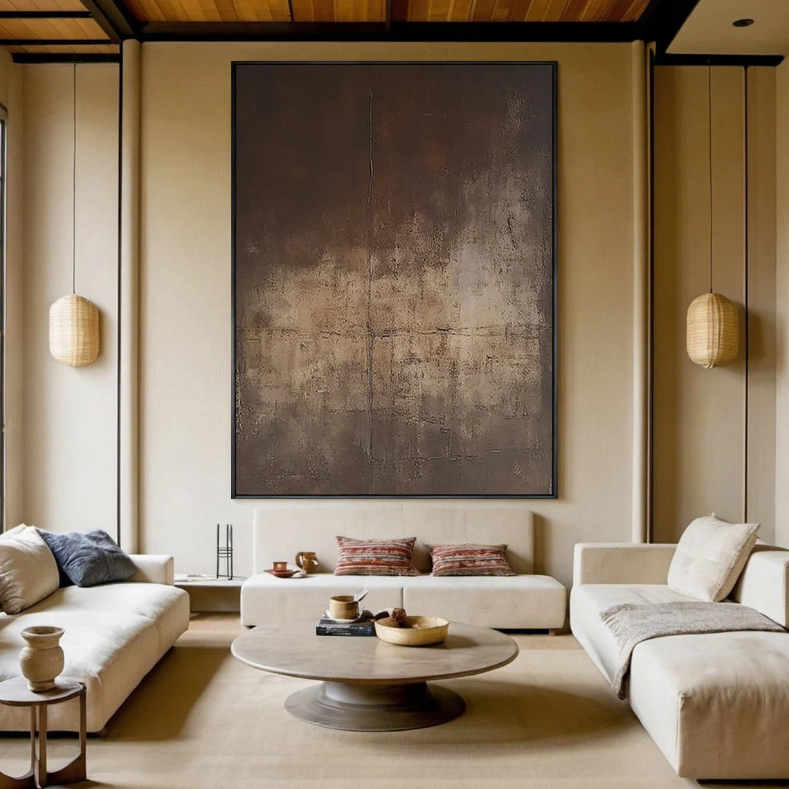 Rustic Vestige – Hand-Painted Distressed Rust and Charcoal Plaster Effect Wabi-Sabi Painting | Modern Noir Wabi-Sabi Living Room & Home Office Art