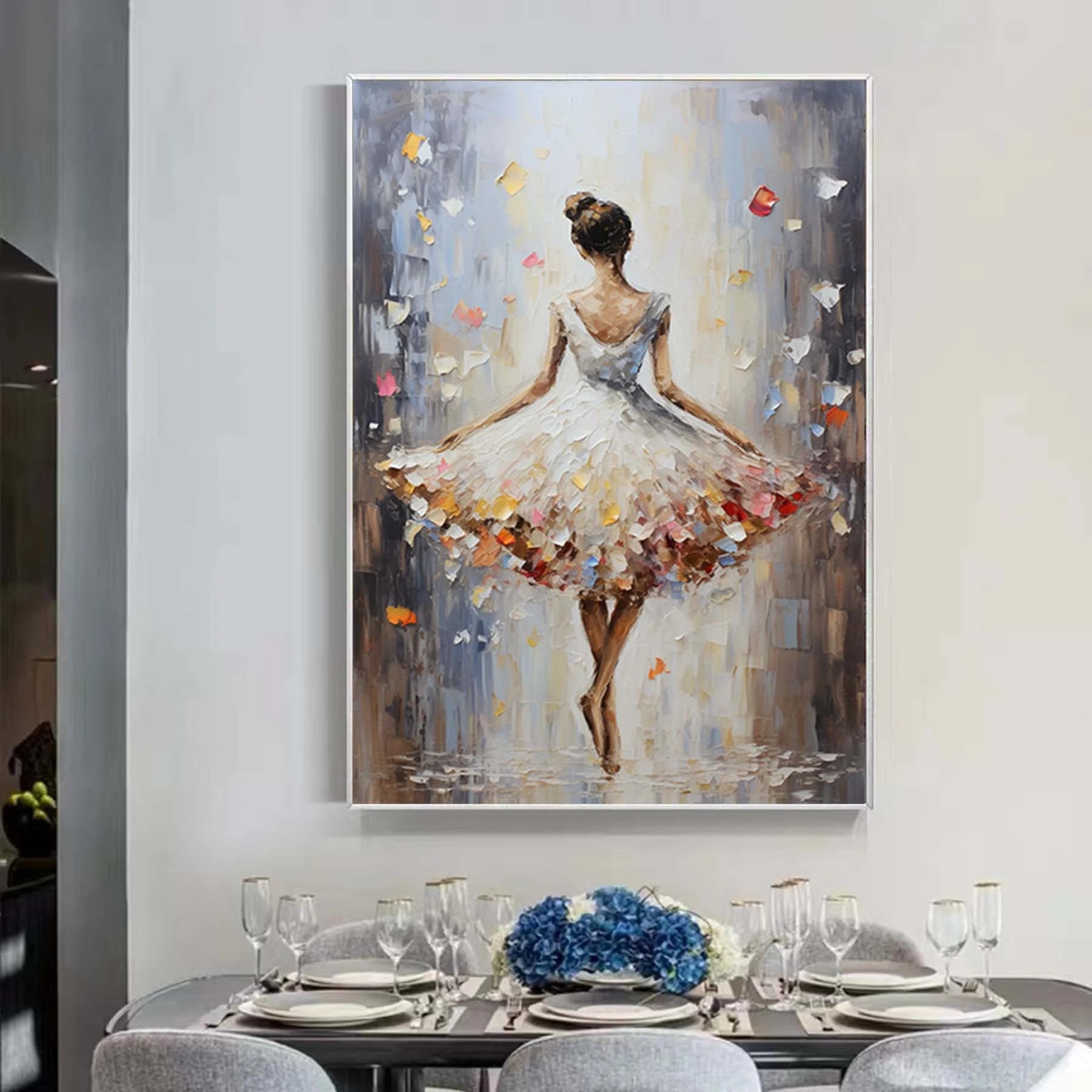 VIBRANT BALLERINA: People Portrait Art, Hand-Painted Dancer Figure Floral Skirt 3D Palette Knife Heavy Texture Gallery Art