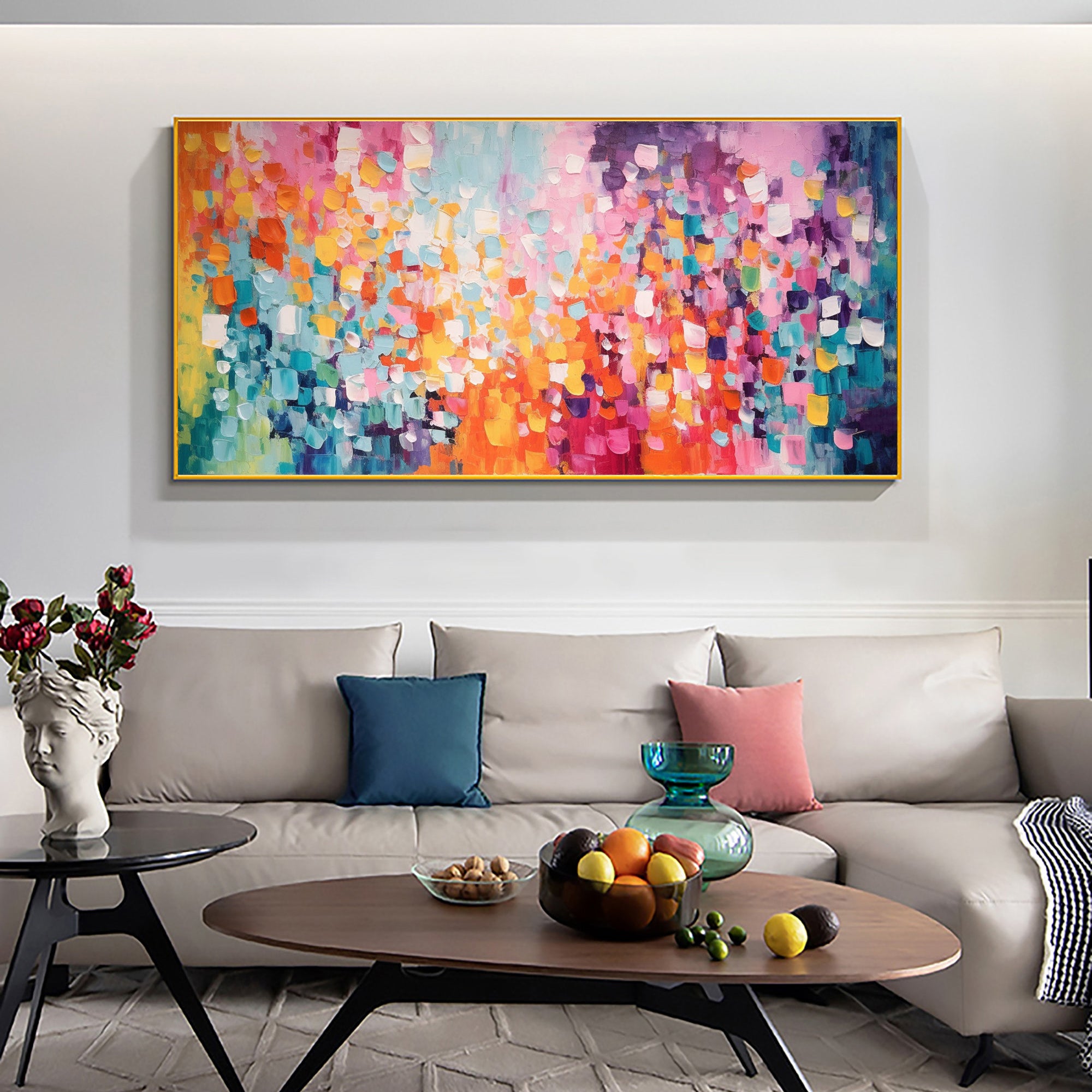 Prismatic Explosion – Hand-Painted Vibrant Multicolored 3D Impasto Palette Knife Colorful Painting | Bold Abstract Palette Knife Living Room Art