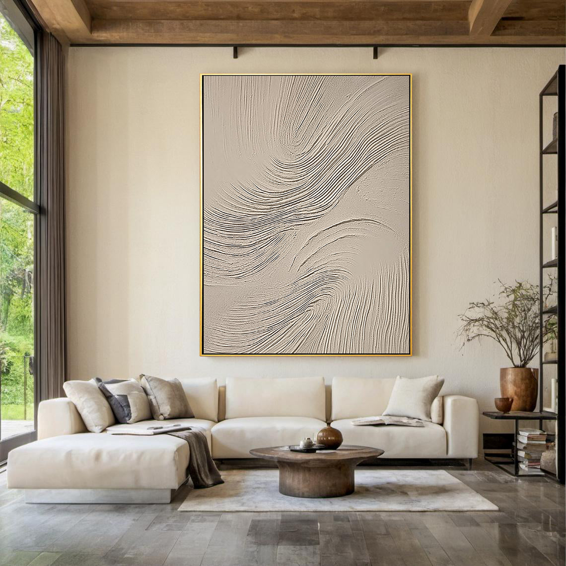 Dunes Rhythm – Hand-Painted Minimalist Beige Plaster Effect Relief Wabi-Sabi Painting | Japandi Organic Wabi-Sabi Living Room & Hallway Art