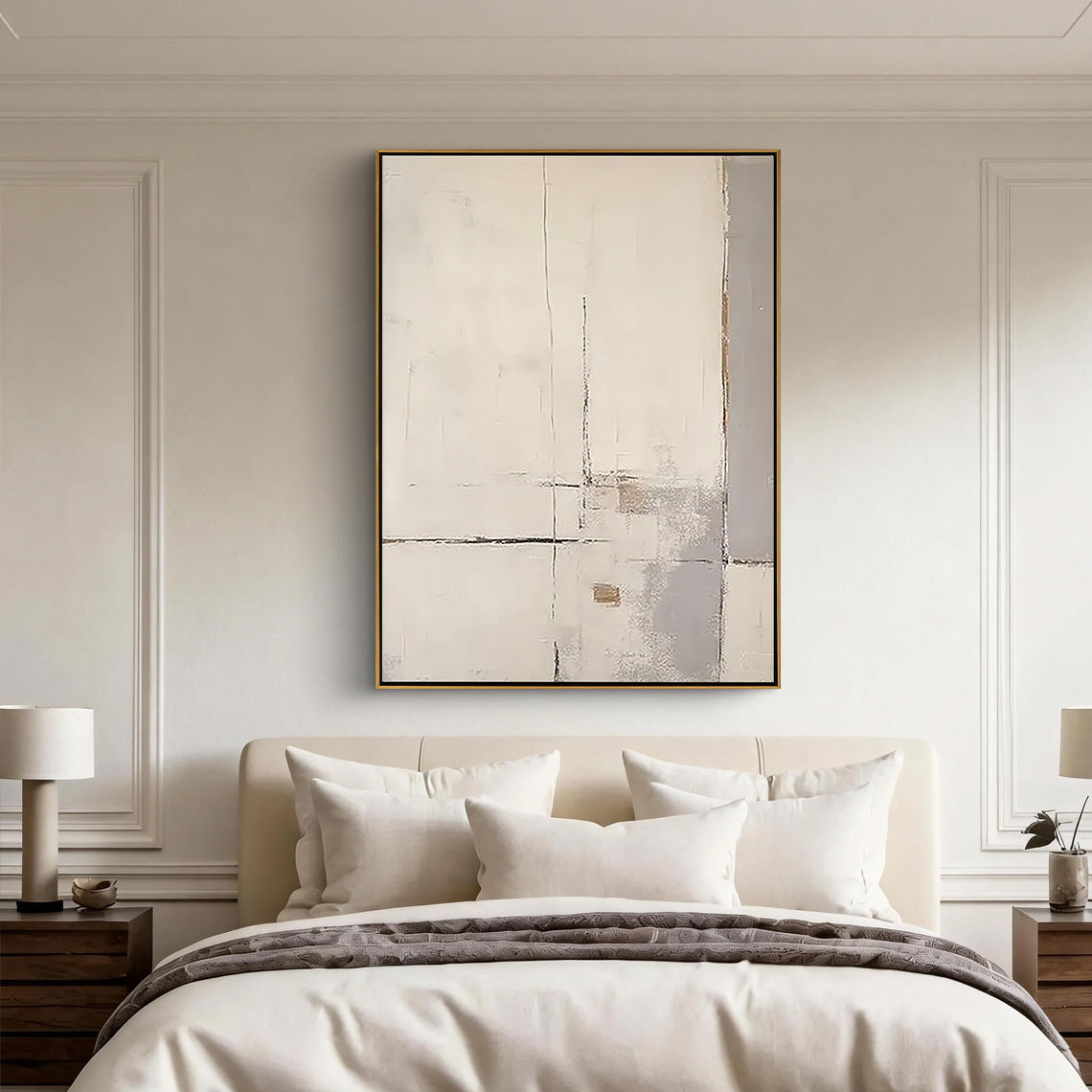 Minimalist Trace – Hand-Painted Minimalist Beige and Grey Plaster Relief Wabi-Sabi Painting | Japandi Organic Wabi-Sabi Living Room & Hallway Art