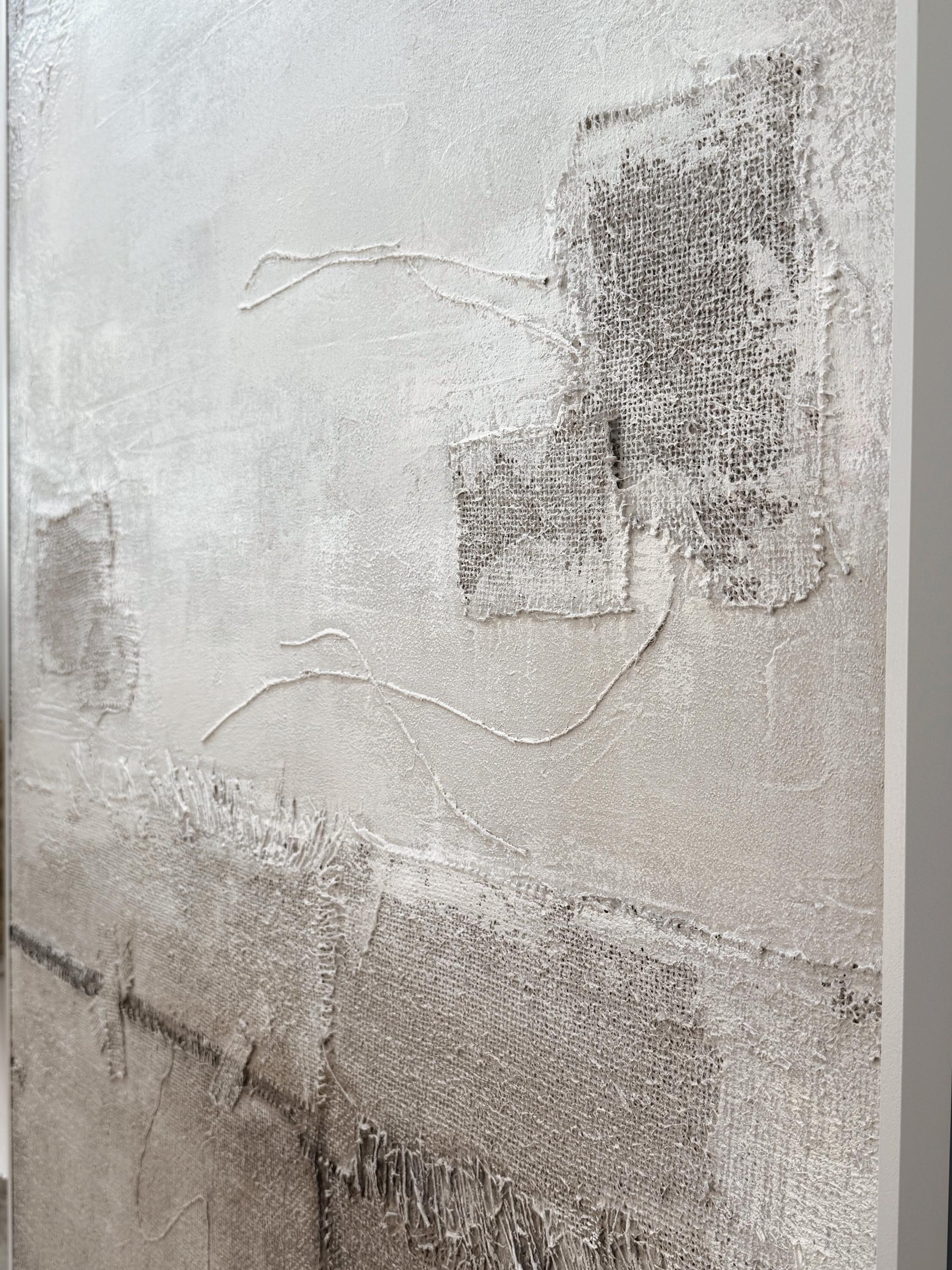 Ancient Vestige – Hand-Painted Distressed Grey and White Plaster Effect Wabi-Sabi Painting | Japandi Wabi-Sabi Living Room & Bedroom Art