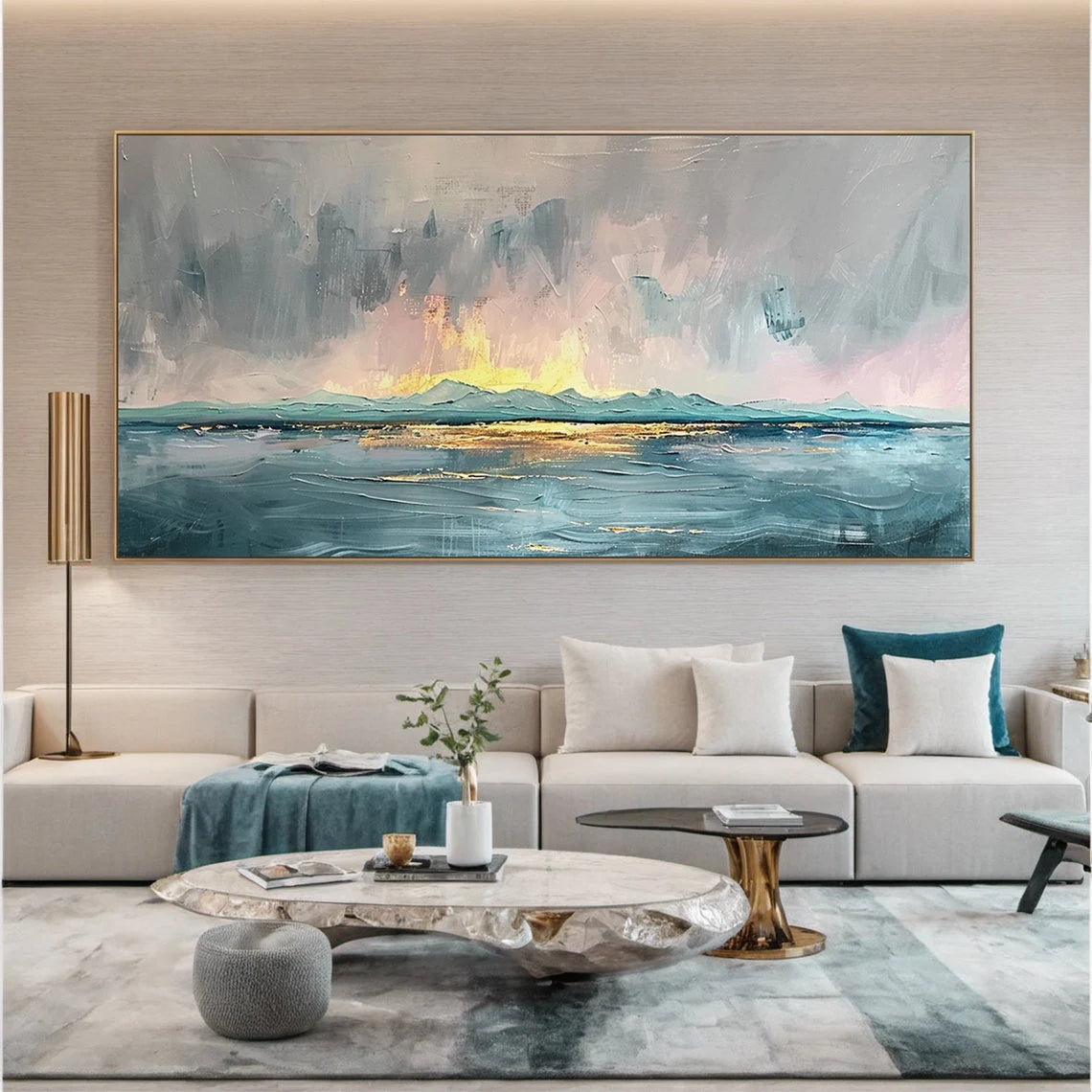 Ocean Glow – Impressionist Sunrise Impasto Texture Painting | Coastal Modern Living Room & Bedroom Art
