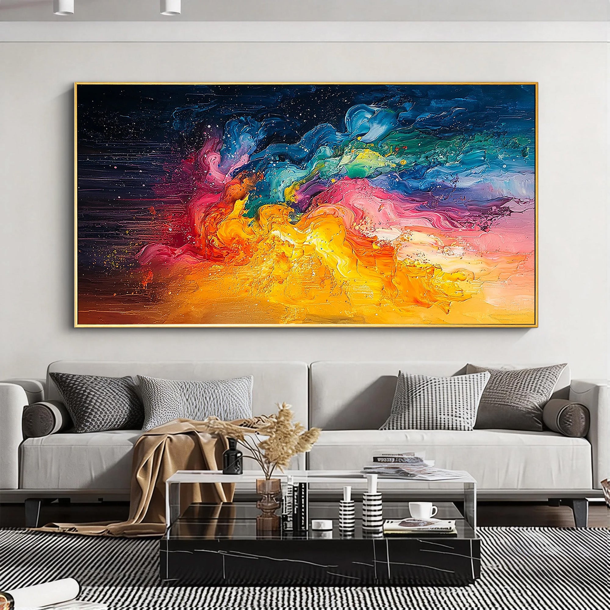 Vibrant Cosmos – Hand-Painted Colorful Fluid Palette Knife Heavy Texture Oil Abstract Painting | Bold Abstract Palette Knife Living Room Art
