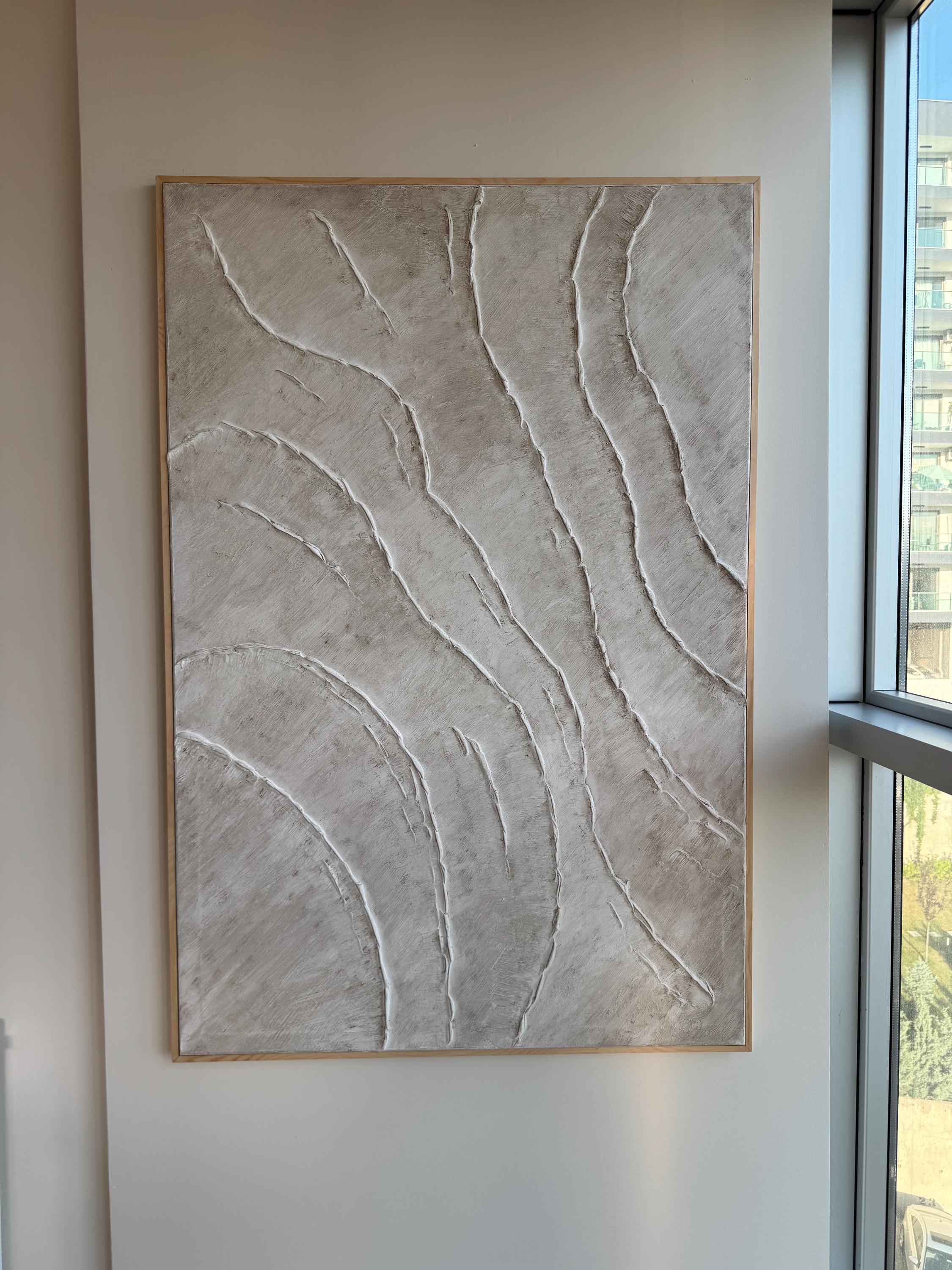 SAND RIPPLE: Wabi-Sabi Wall Art, Hand-Painted Minimalist Beige Plaster Effect Relief 3D Textured Gallery Art