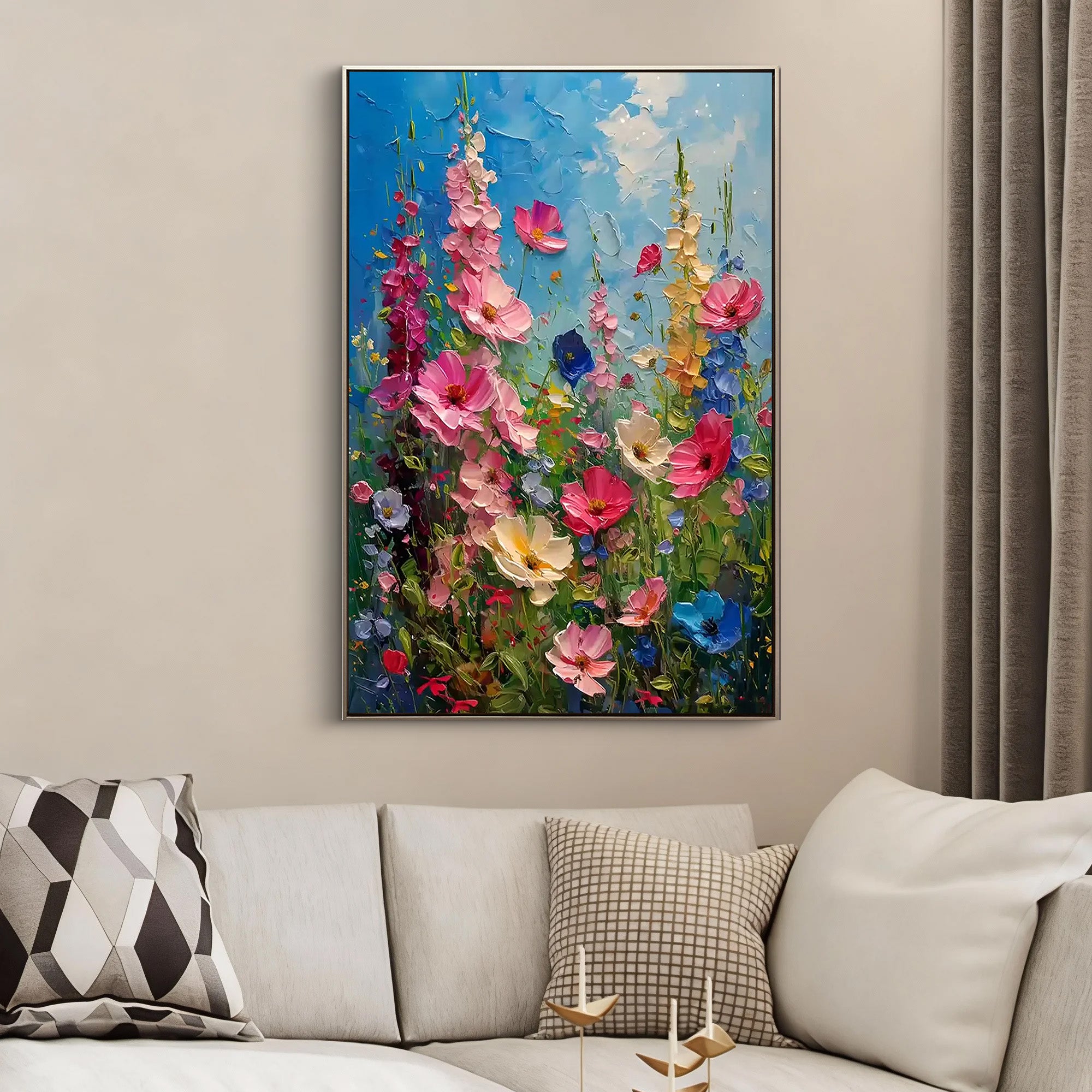 Wild Bloom – Hand-Painted Multicolored Wildflower Garden Palette Knife Floral Painting | Vibrant Botanical Living Room & Dining Room Art