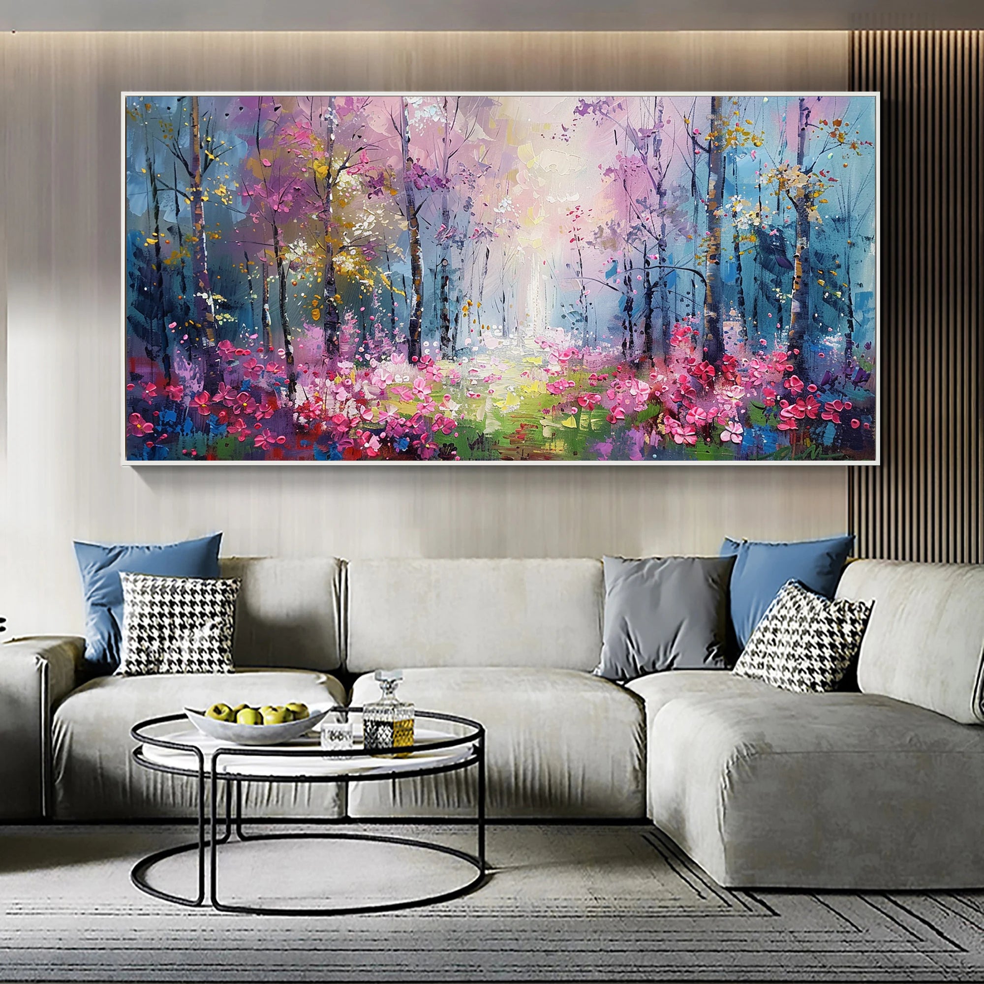Enchanted Grove – Hand-Painted Purple and Pink Mystic Forest Landscape Painting | Contemporary Landscape Living Room & Dining Room Art
